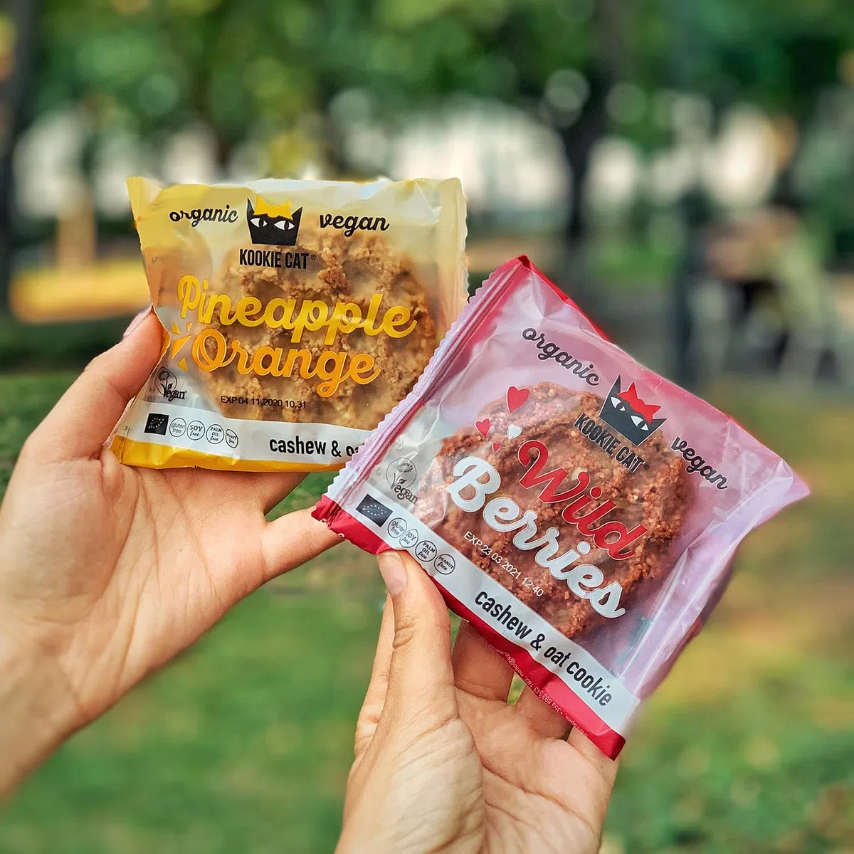 Kookie Cat Galletas Veganas de Piña y Naranja Individualmente Envueltas. Sin Gluten, Sin Soja, Bio y Orgánicas. Anacardos y Avena. Multipack de 12 x 50 g