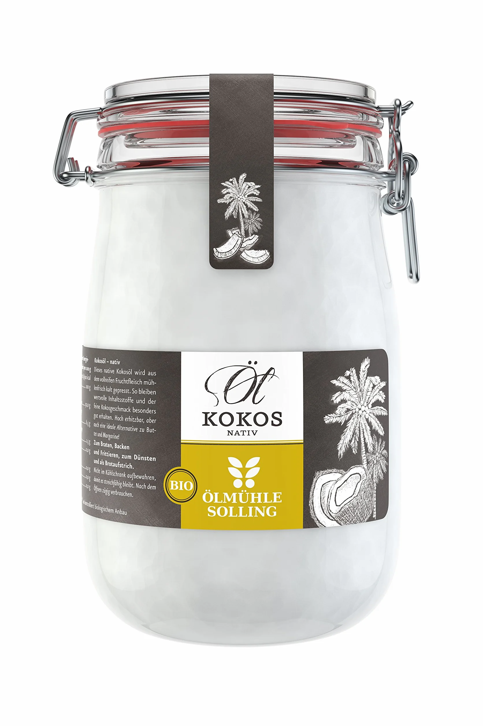 ölmühle Solling bio kokosöl en plancha de cristal 1000 ml