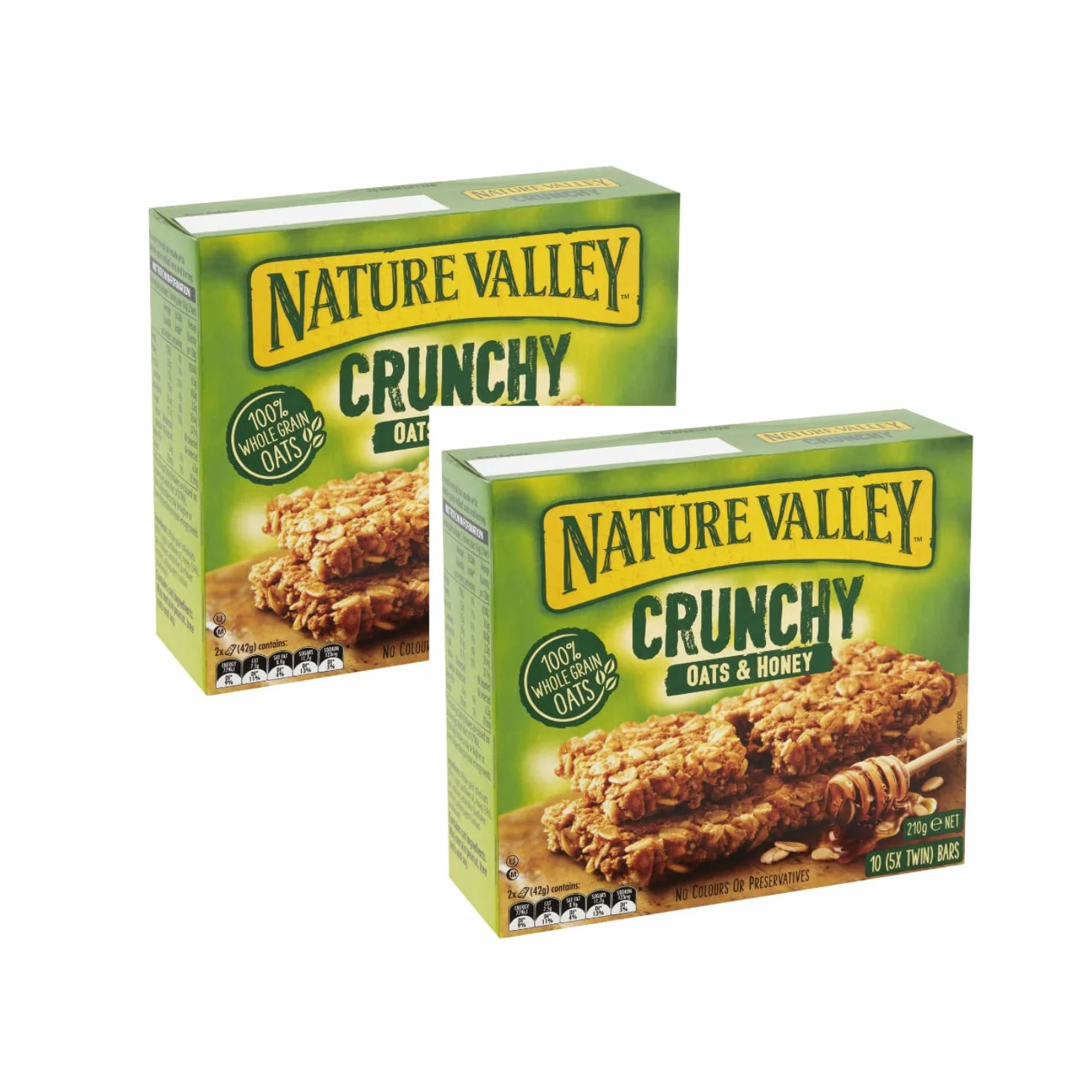 Nature Valley - Barras de cereales crujientes crujientes, 100% copos, avena entera y miel, sin colores ni conservantes, sin lactosa, apto para vegetarianos, 2 x 210 gramos (20 bares)