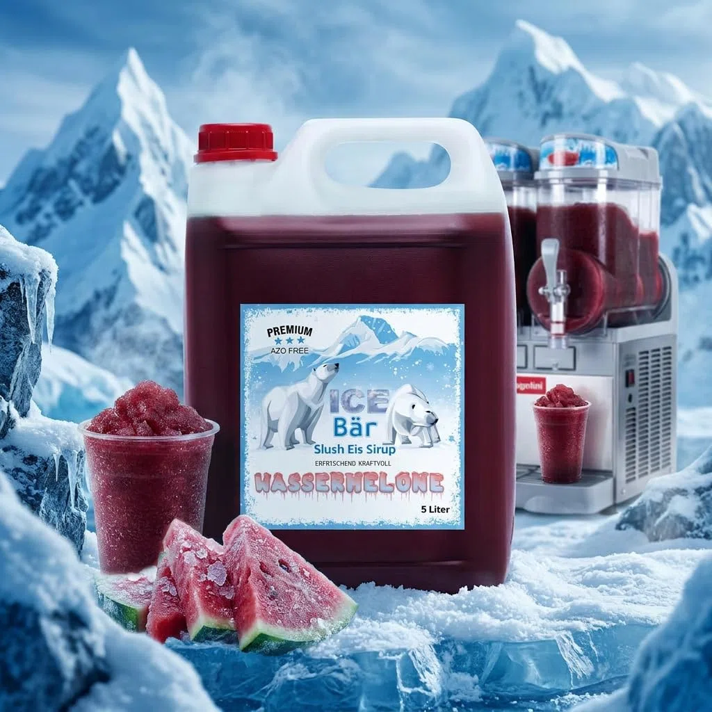 ICE Bär SLUSH Granizado 12 variedades afrutadas, 5 litros de concentrado, Sabor a sandía, granizador de hielo para máquina de hielo de bricolaje 5L (Paquete de 1)