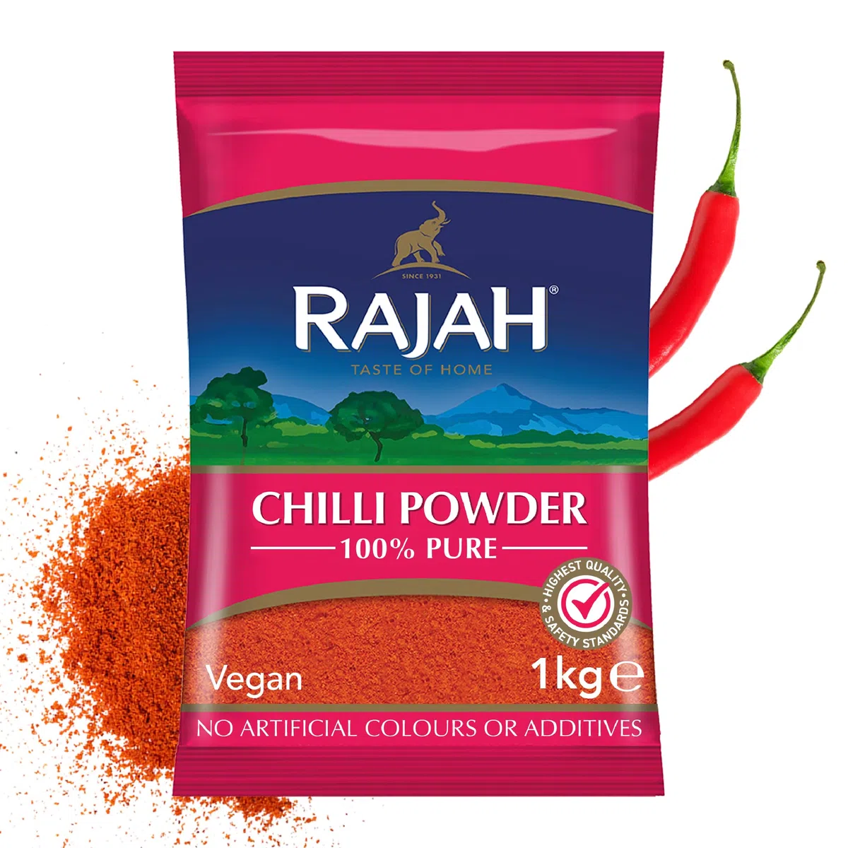 Rajah Spices Chilli Powder | Lal Mirch Powder | Mirch Powder | Chilli | Polvo de chile rojo | Polvo de chile caliente | (1kg)