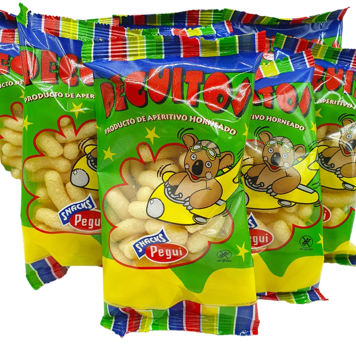 Peguitos - Gusanitos - Aperitivo de Maíz Horneado - 100 Bolsas de 7 gr. - Gusanitos Peguitos - Sin Gluten
