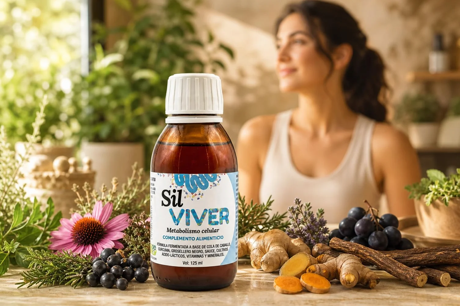 Microviver Sil VIVER 125ml Suplemento Simbiótico Líquido con Silicio y Probióticos para Bienestar Articular y Digestivo Vegano y sin Alcohol
