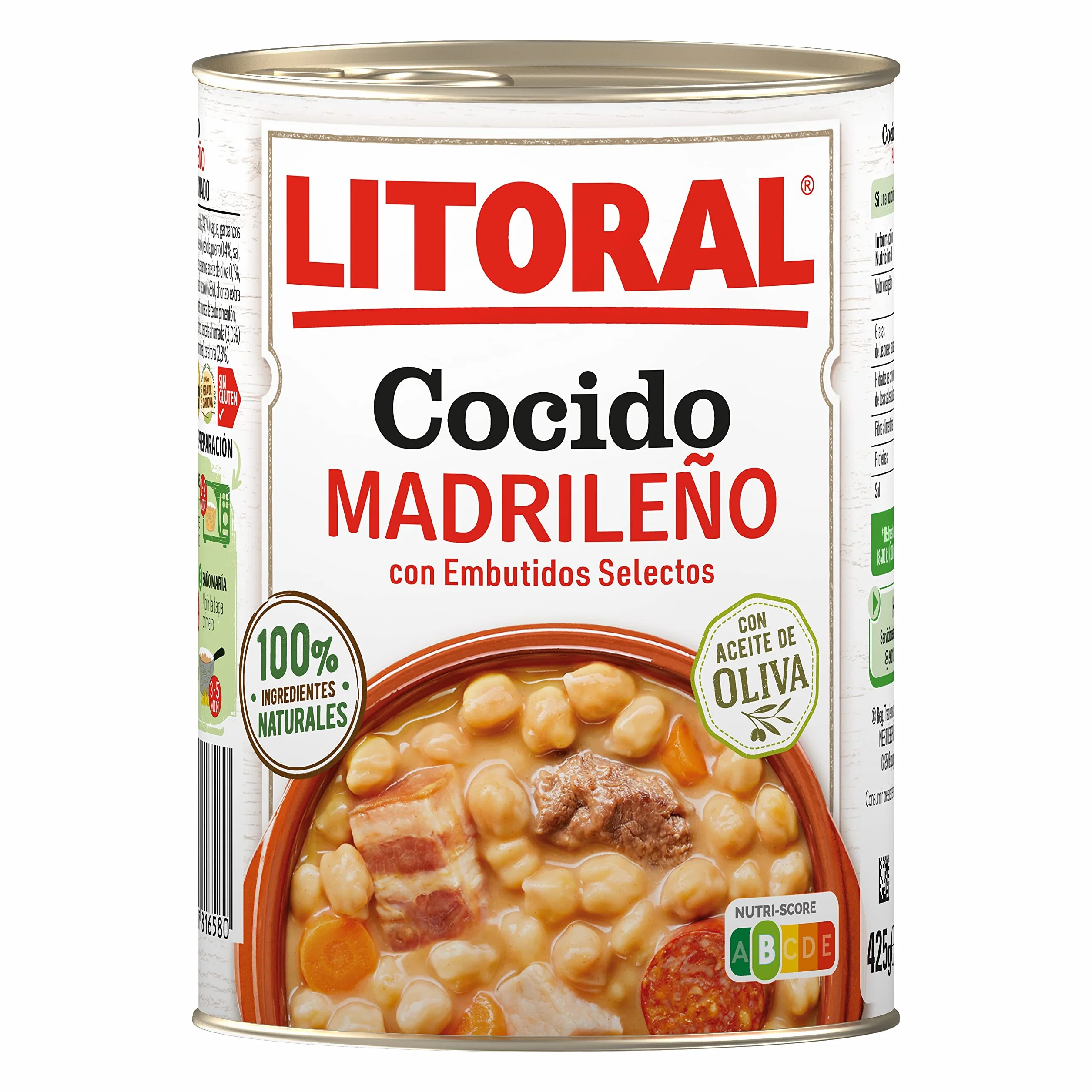 LITORAL Cocido Madrileño Plato Preparado Sin Gluten Pack 6x425g 2.55kg
