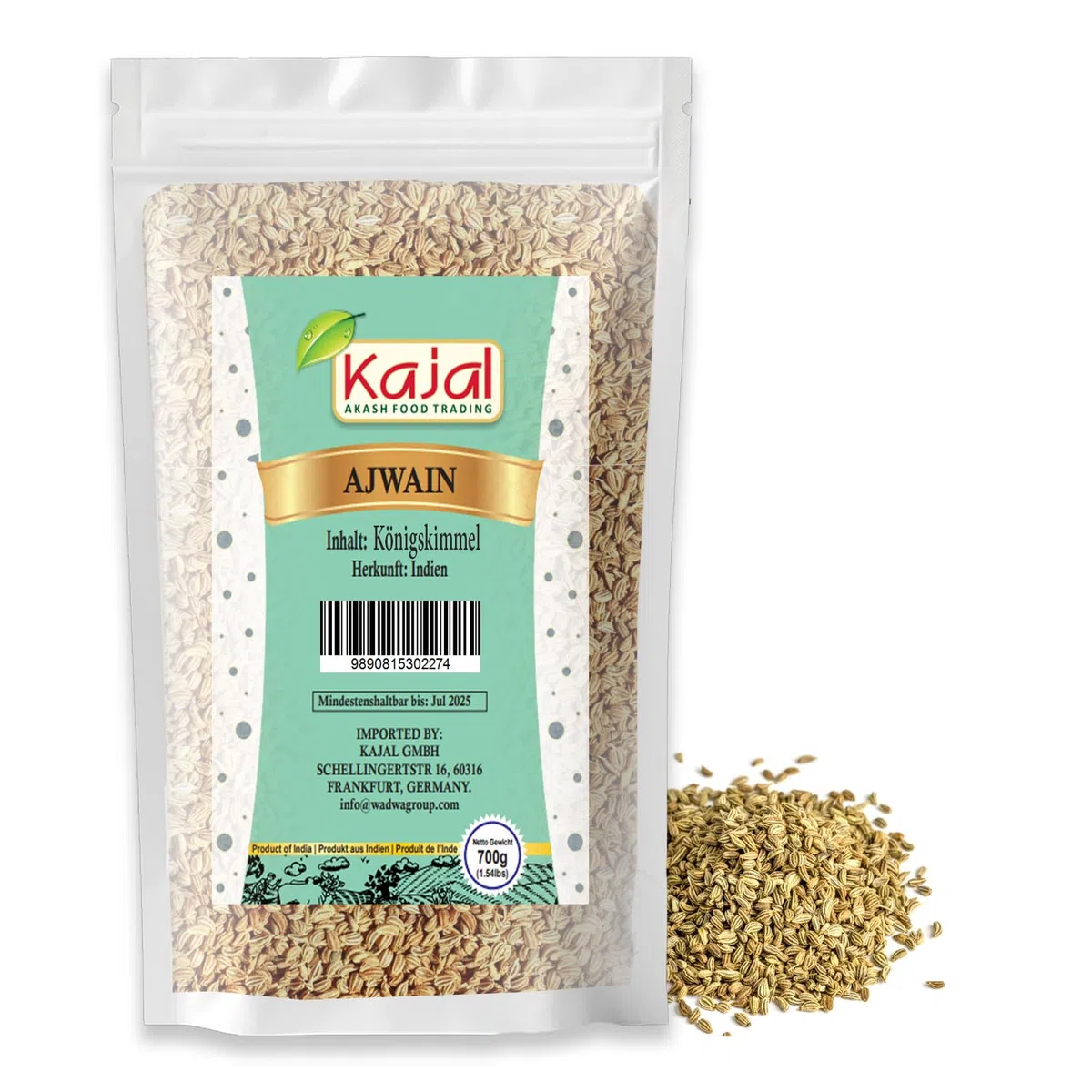 Kajal Ajwain - Semillas indias de ajwain, 700 g, frescas y aromáticas, para digestión y cocina, especias para curry y masala, sin gluten premium