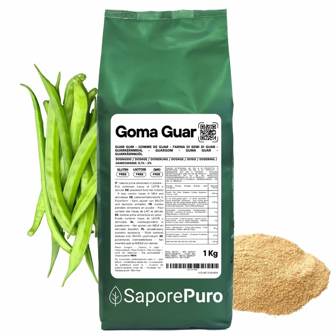 Saporepuro Goma Guar en polvo 1 KG - Ideal para helados y sorbetes - 100% puro