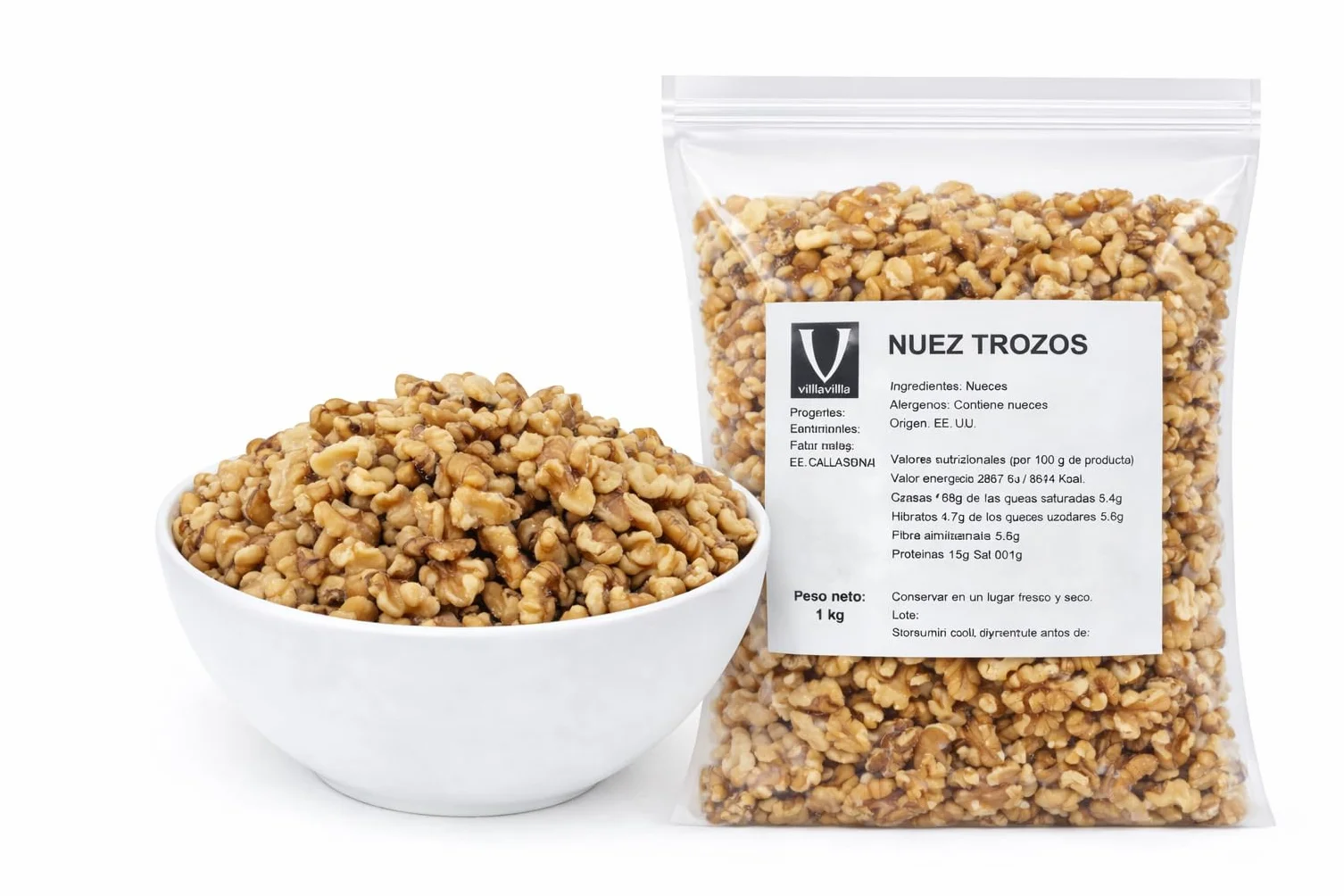 Villaolivo – Nuez Común Natural | Nueces Peladas | Fruto Seco Premium | Bolsa 2 kg | Sin Tostar ni Salar