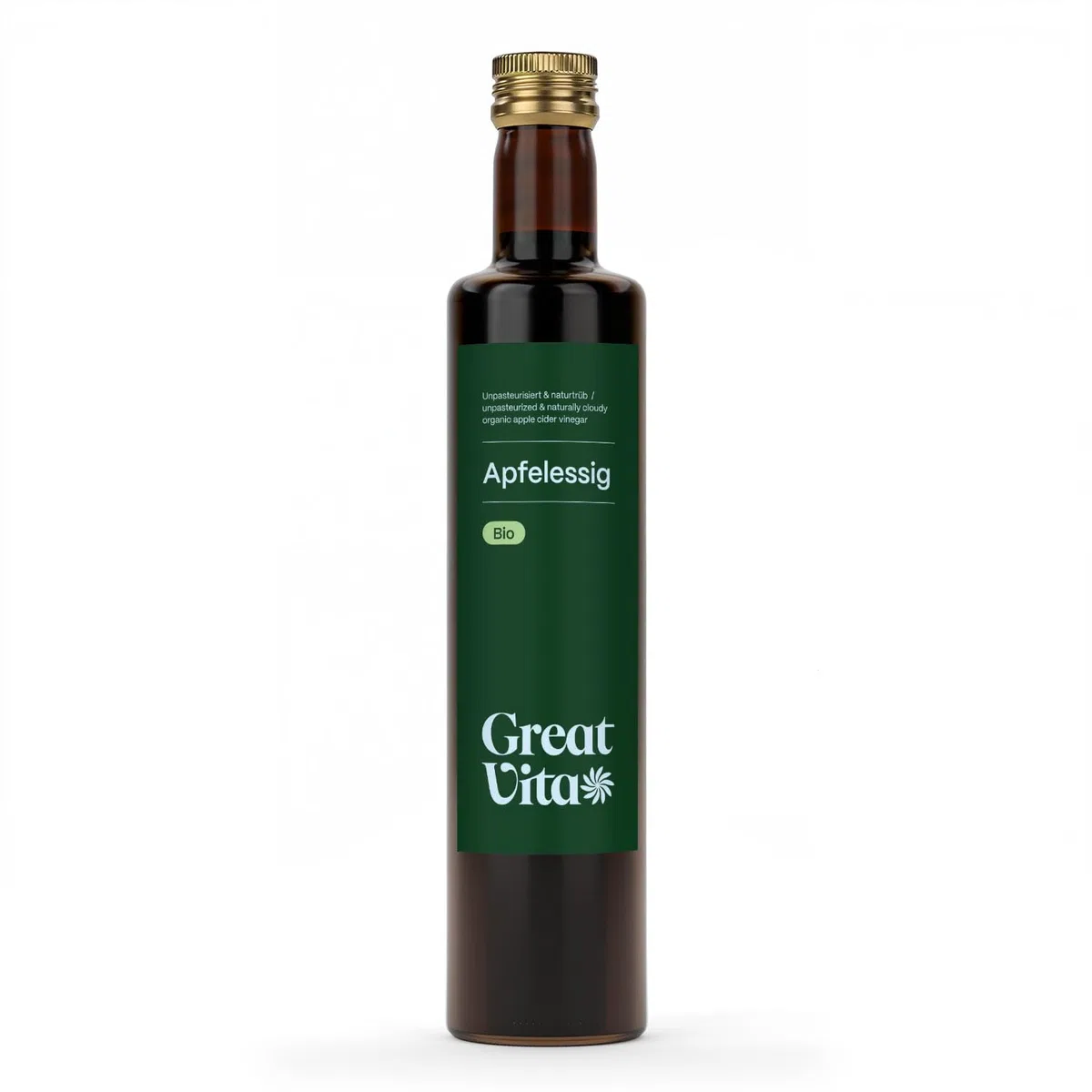 GreatVita - Vinagre de sidra de manzana ecológico (4 x 500 ml, sin filtrar, con tuerca de vinagre, impresión puede variar)