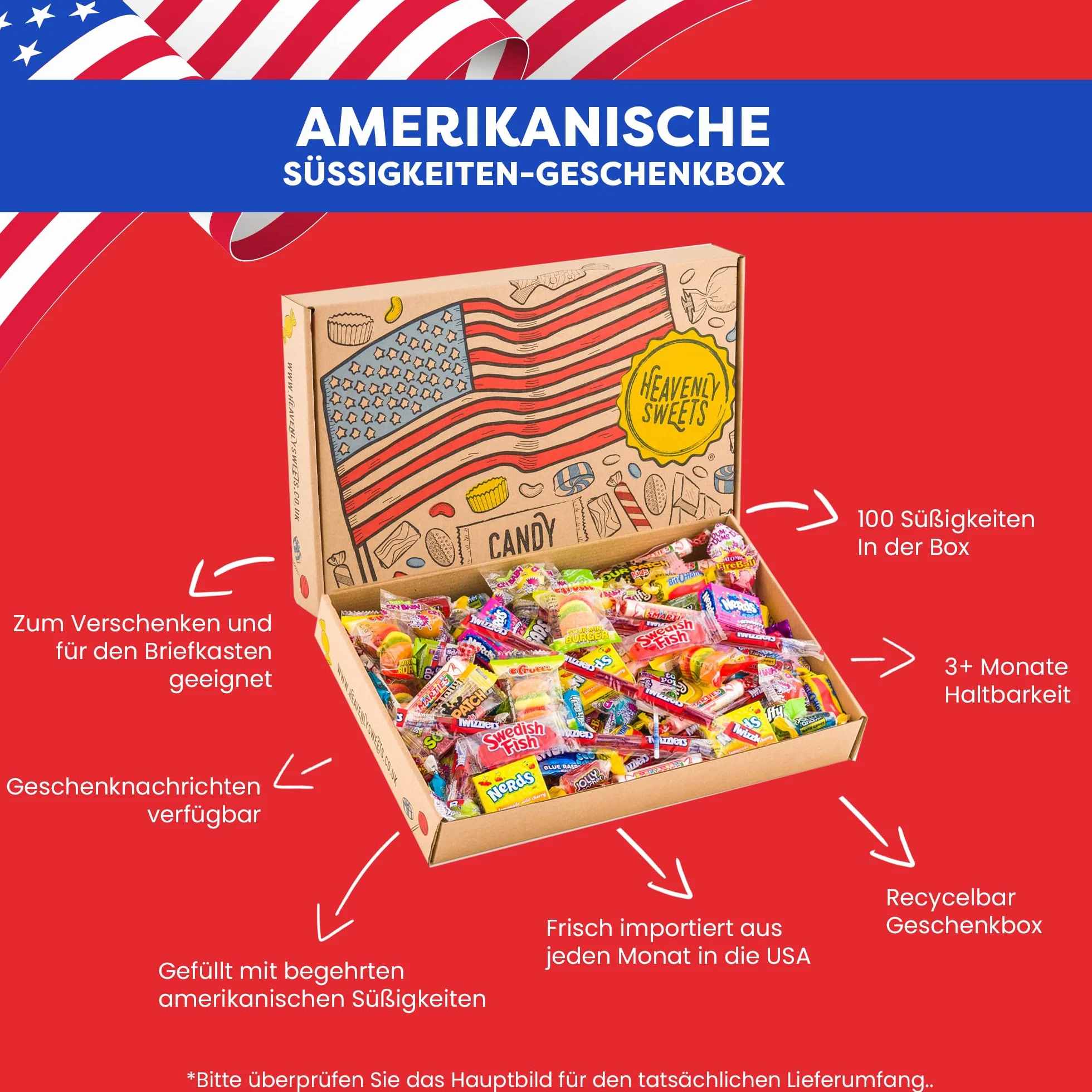 Heavenly Sweets | Caja de regalo de dulces estadounidenses | Más de 120 piezas de dulces para fiestas de USA | Cesta de piñata para cumpleaños, Dia Del Padre, Semana Santa, día de la madre, Pascua