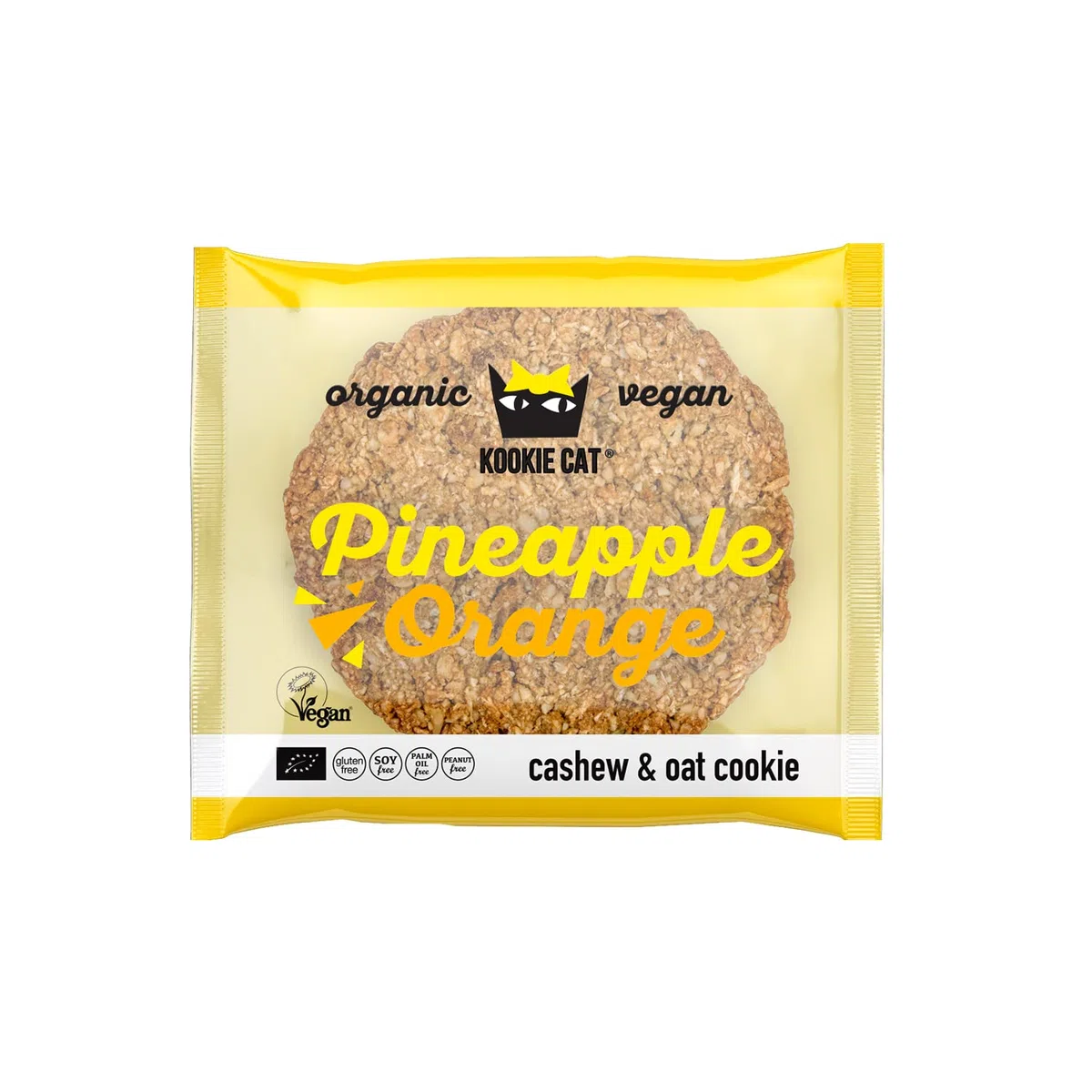 Kookie Cat Galletas Veganas de Piña y Naranja Individualmente Envueltas. Sin Gluten, Sin Soja, Bio y Orgánicas. Anacardos y Avena. Multipack de 12 x 50 g