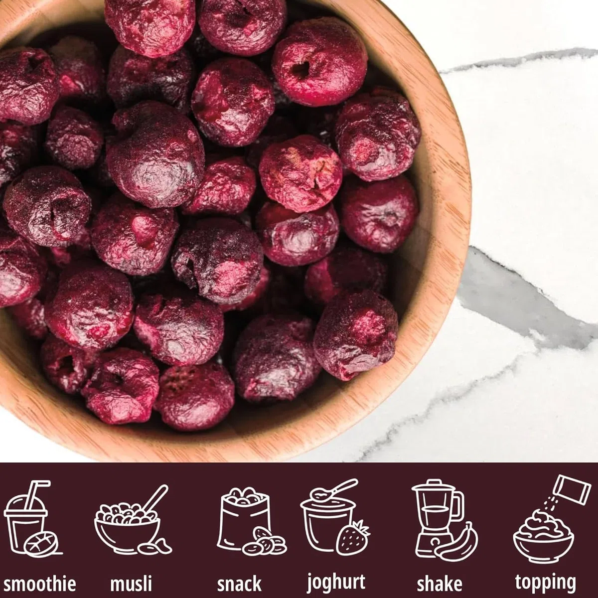 HiFood cerezas liofilizadas 25 g – frutas enteras, sin azúcares añadidos ni conservantes, de sabor natural