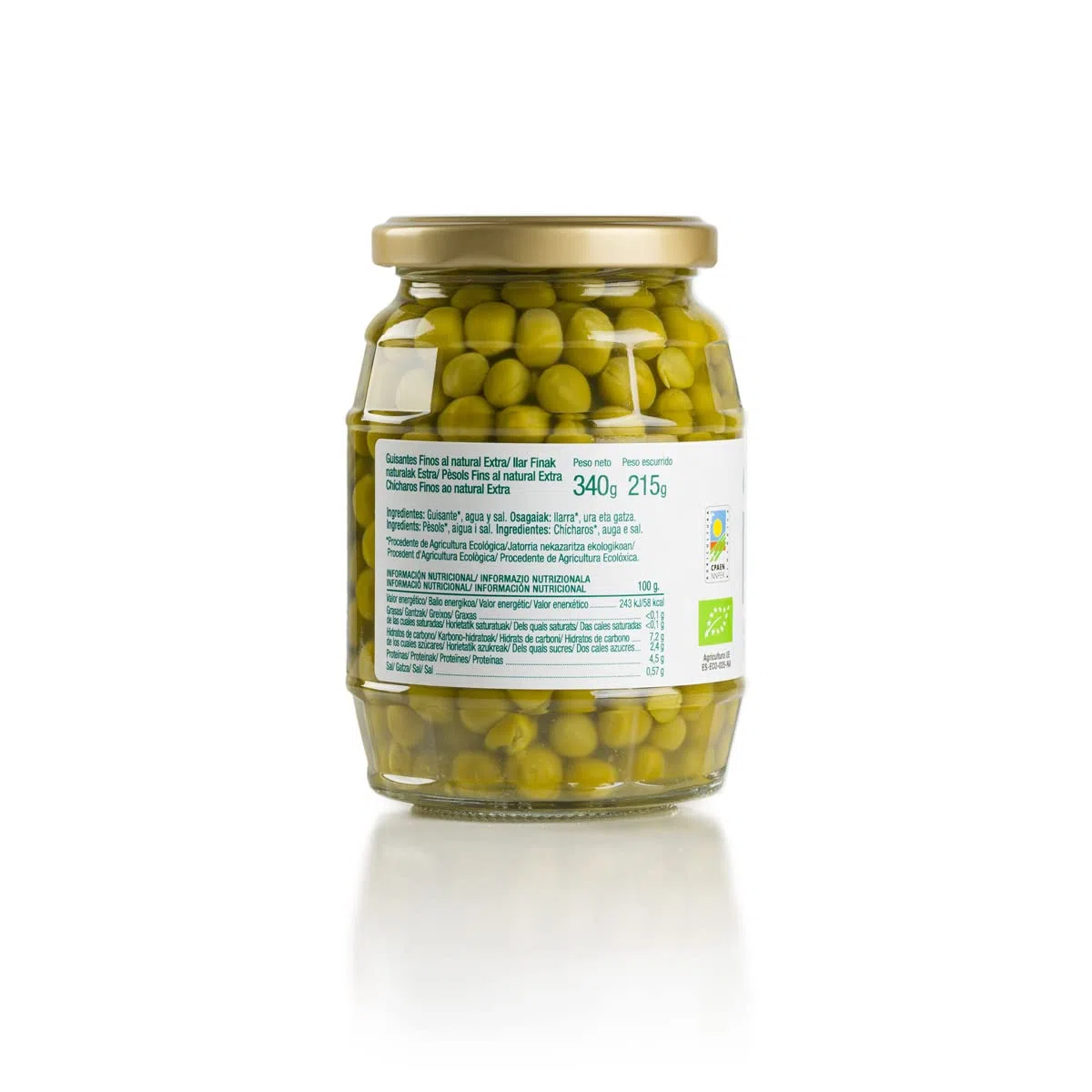 Ekolo Guisantes Naturales Bio, 6 Tarros,340g 2040g