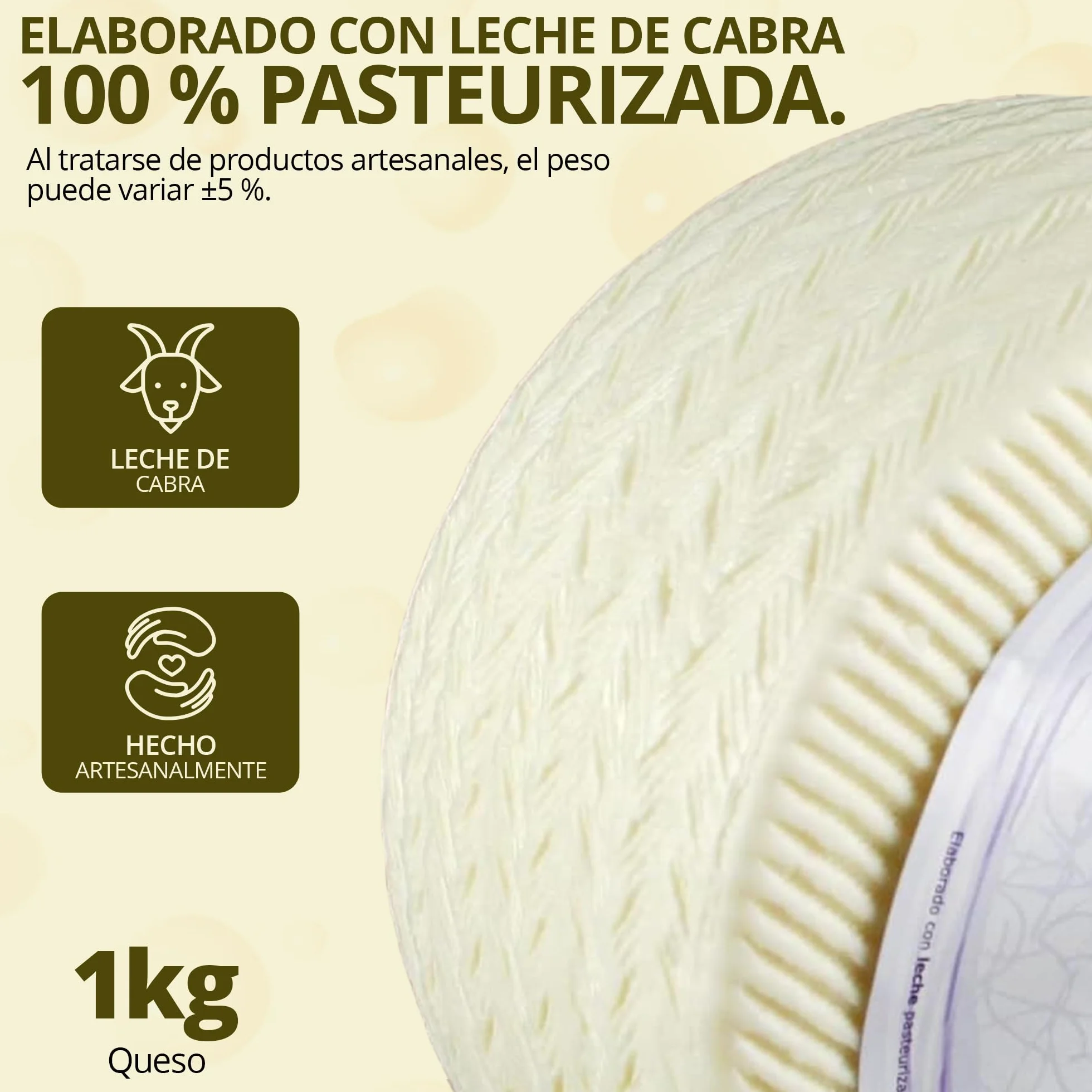 Queso Artesano de Cabra Tierno 1 kg - Queso Castilla-La Mancha para Ensalada y Tapas
