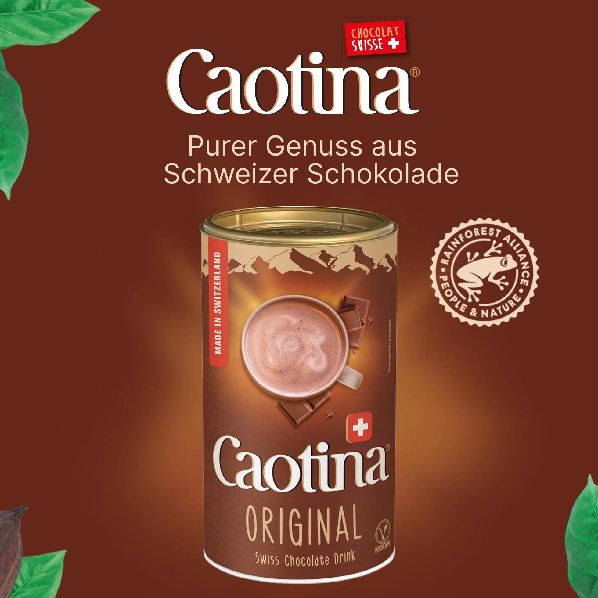 Caotina original Cacao en Polvo de Chocolate Suizo, Bebida de Chocolate Caliente, Bote, 500 g