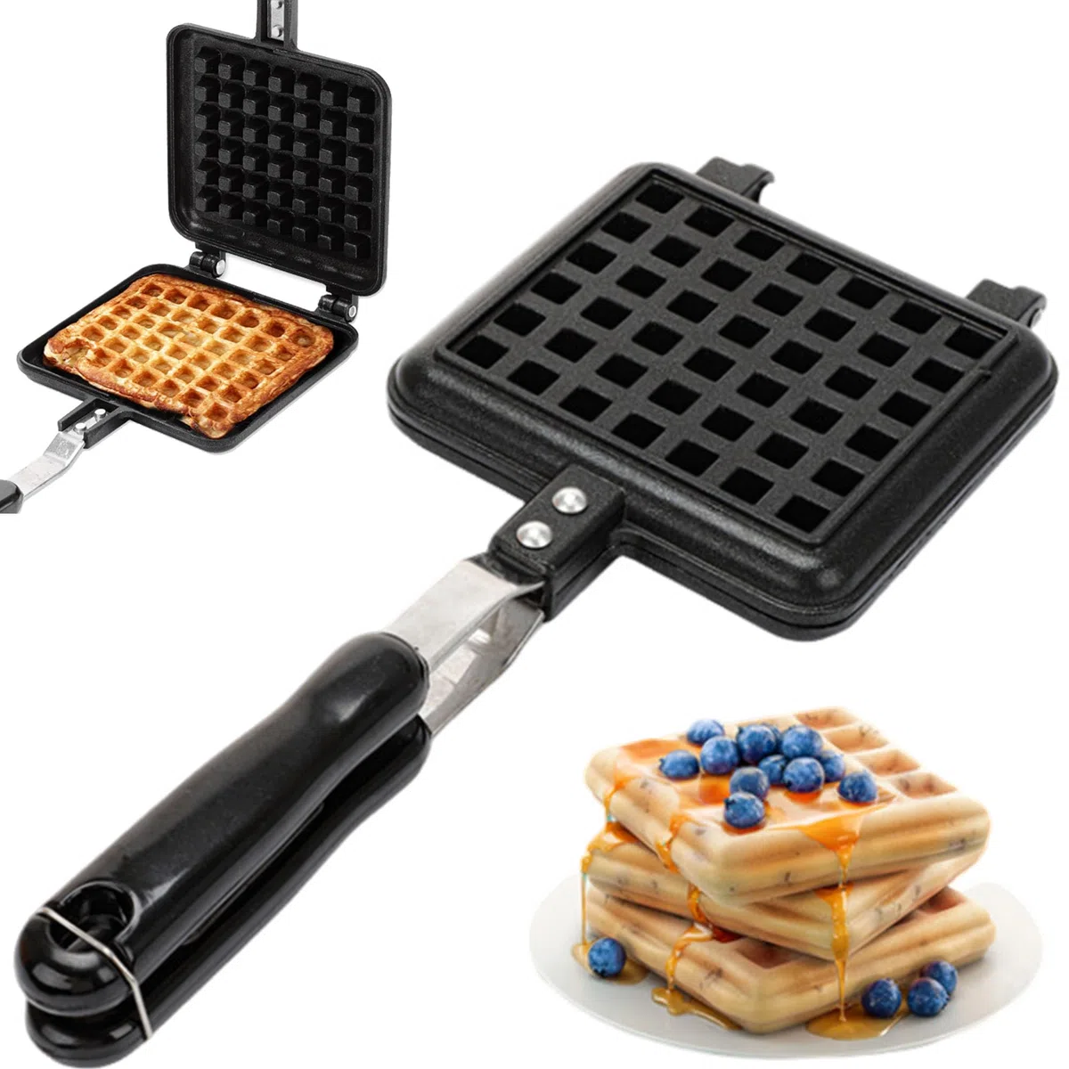 Waffler, Gofrera con Revestimiento Antiadherente, Gofrera de Hierro Fundido con Mango, Waffle Baking Molde de Aleación Aluminio uso Cocina