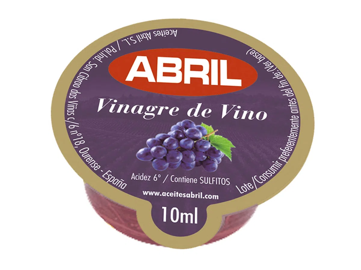 ABRIL - Tarrinas Monodosis Vinagre de Vino Tinto, Aromas acéticos, Ideal para Hostelería y Cafeterías (10 ml - Caja de 168 tarrinas)