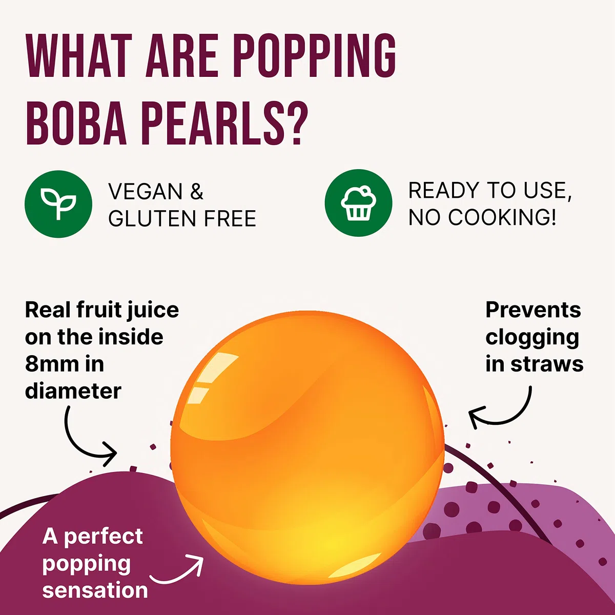 INSPIRE FOOD Set de Perlas de Bubble Tea - 1x Maracuyá Popping Boba Perlas de Fruta 450g, 1x Jarabe de Mango 300ml, 2x Sorbetes | 100% vegetariano y sin gluten, sin colorantes artificiales