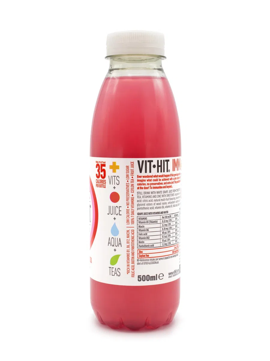 VIT HIT INMUNITEA | Fruta del Dragón y Yuzu | Bebida Vitaminada con zumo y té de Ceilán | Bebida sin calorías | Botella de 500 ml
