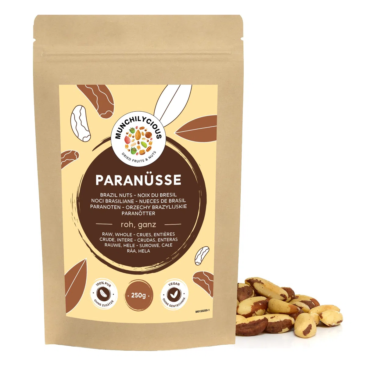Nueces de Brasil 250g de Munchilycious, nueces de brasil crudas, snacks de nueces, snacks cetogénicos, complemento perfecto para cereales, granola, batidos o gachas de desayuno