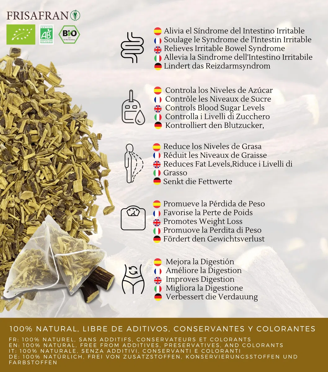 FRISAFRAN | Infusión de Raíz de Regaliz y Menta Ecológica 60 Uds | 120g | Biológica | Digestiva | Té de Regaliz Natural | Directamente del Productor | Origen España