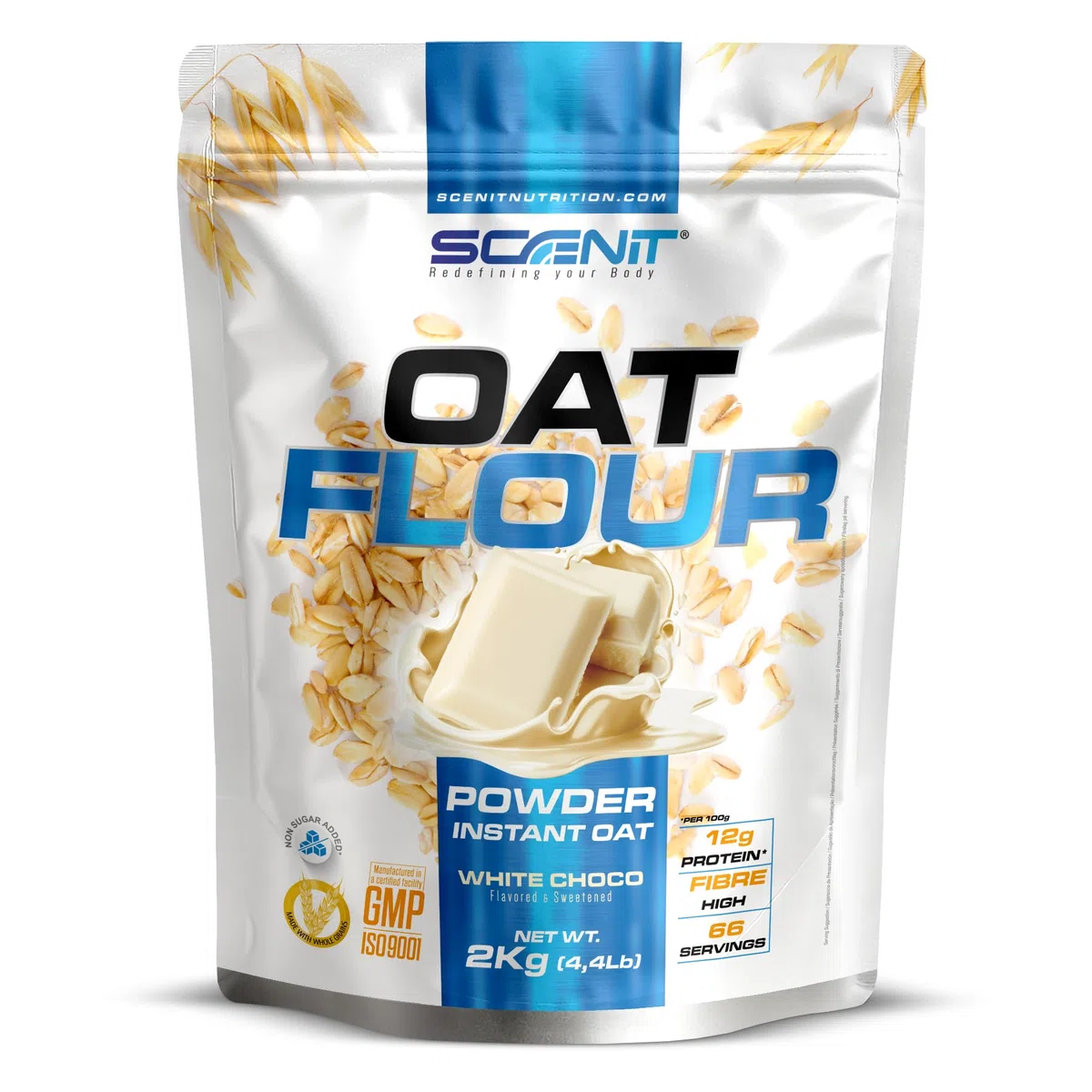 Scenit Oat Flour - 2 kg - Harina de Avena sabores - Polvo - Sabores deliciosos - Alto en Fibra (2 kg, Chocolate blanco)