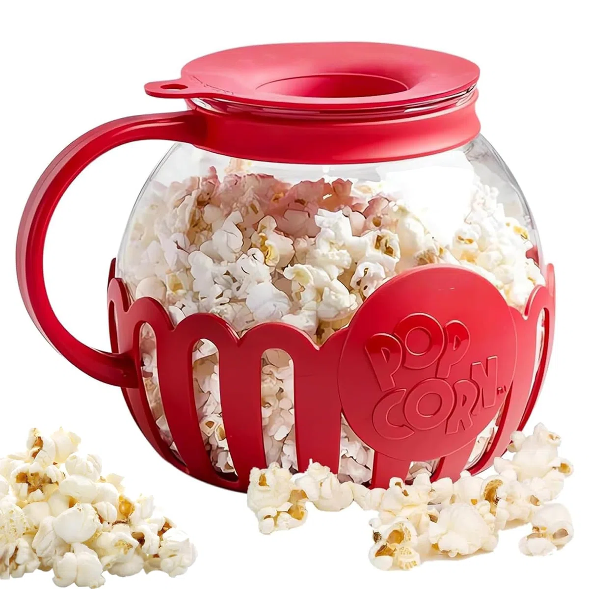 Palomitero Microondas, 2,13L Palomitero, Apto para Lavavajillas, Olla de Microondas para Palomitas de Aire, Máquina de Palomitas de Mantequilla, Apto para Fiesta de Fiesta Picnic, Rojo