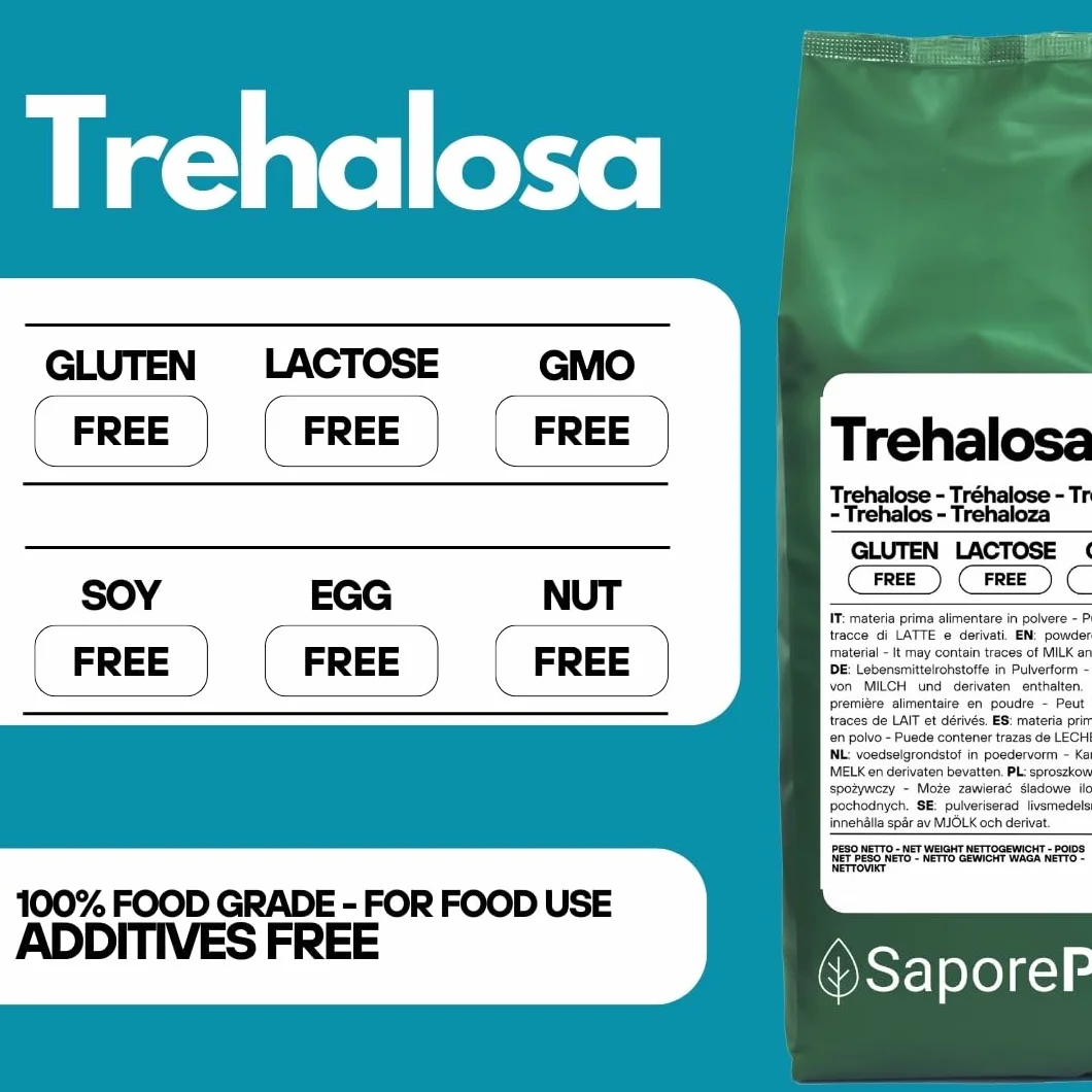 SaporePuro Trehalosa 1 kg - Menos dulce que un azúcar normal - Azúcar de bajo índice glucémico