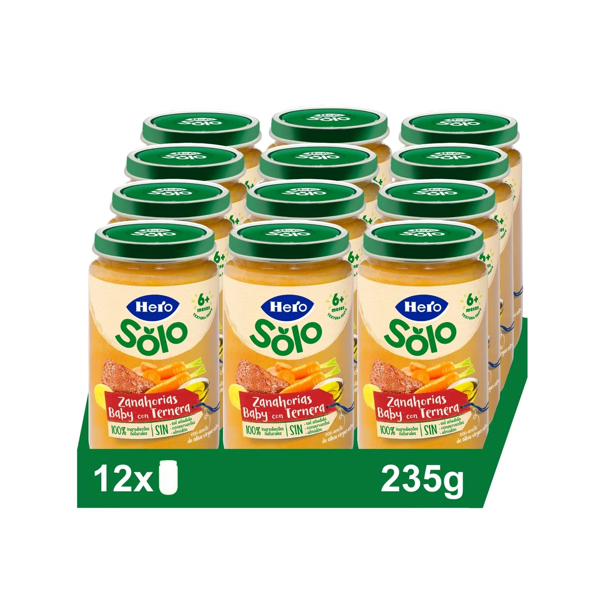 Hero Baby Tarrito Infantil - Tarritos de Zanahoria Baby Con delicias de Ternera, Sin Aceite de Palma, Sin Sal Añadida, Para Bebés desde 6 Meses, Ingredientes 100% naturales, 235 g (Paquete de 12)