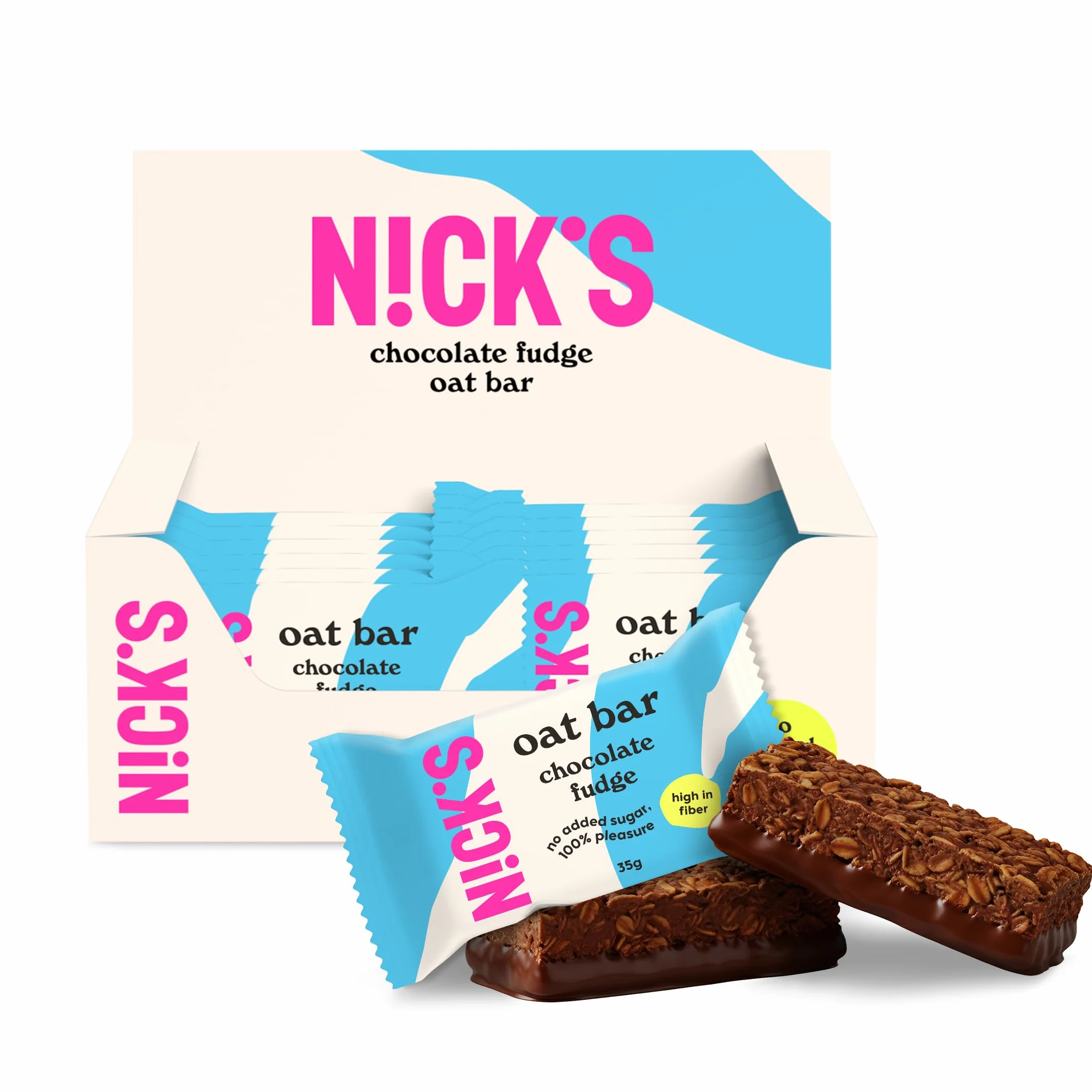 NICKS Barritas de avena con fudge de chocolate, snack flapjack tradicional, barra de avena rica en fibra y sin azúcares añadidos (12x35g)