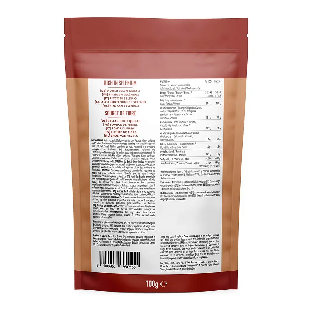 Marca Amazon - Happy Belly Nueces de Brasil sin cáscara, Sin Sal, 100g, Paquete de 7