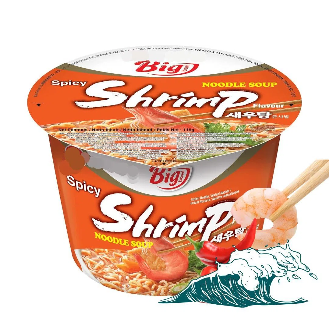YIJIA | Pack de 4 Ramen Coreano Cup Noodles Soup | Sabor de Shrimp Picante，Kimchi，Shin Ramyun，Udon Tempura | Nong shim