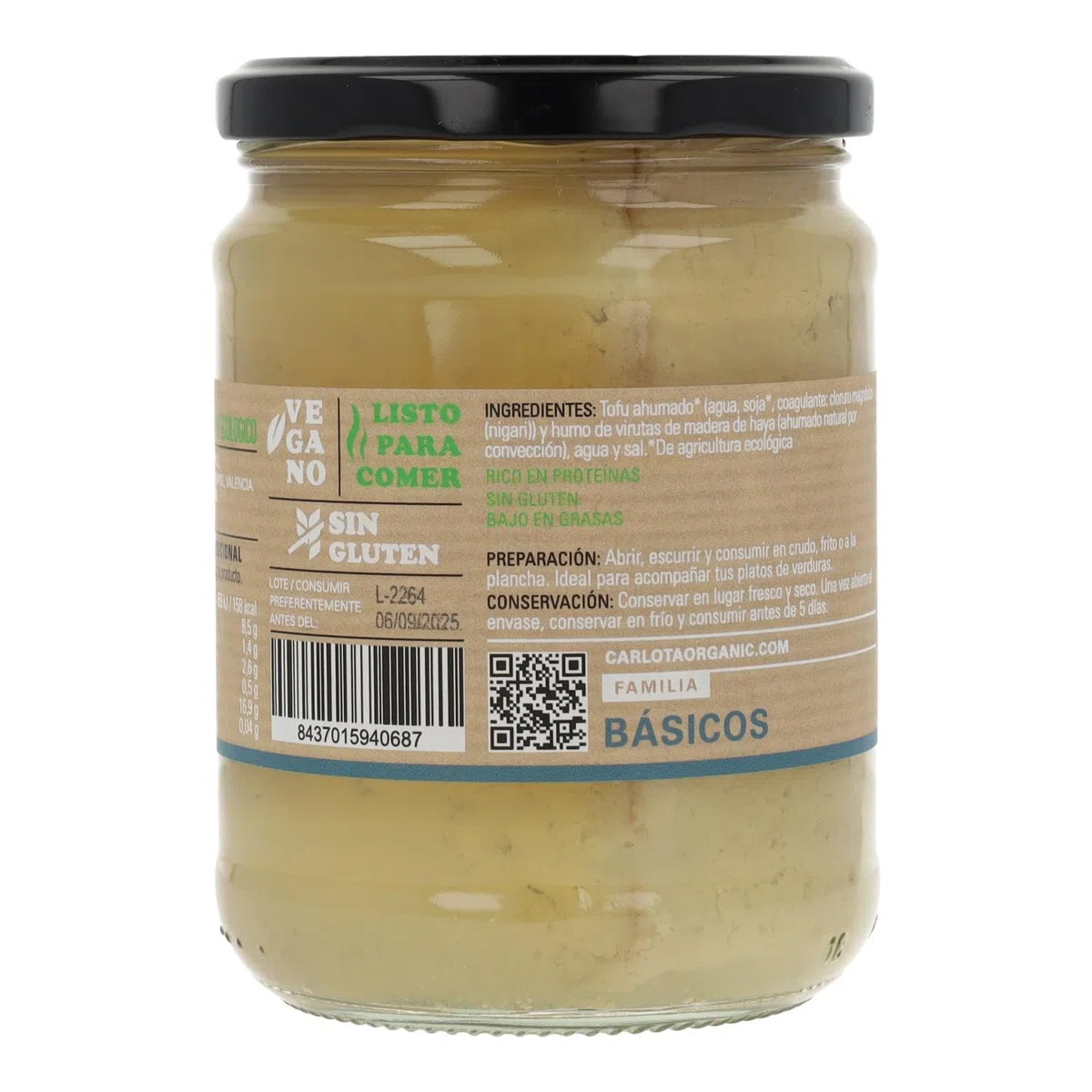 Tofu Ahumado en bote de vidrio bio 425g Carlota Organic