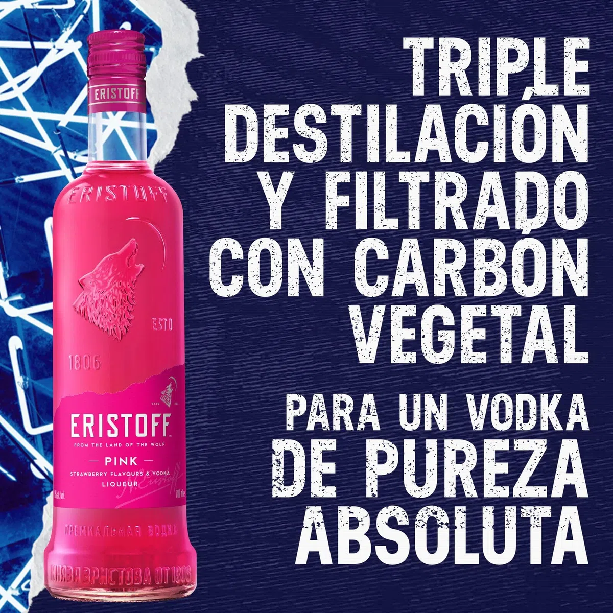 ERISTOFF Pink Vodka Liqueur, 18 % Vol, 70cL / 700mL, Vodka con intenso sabor a fresa