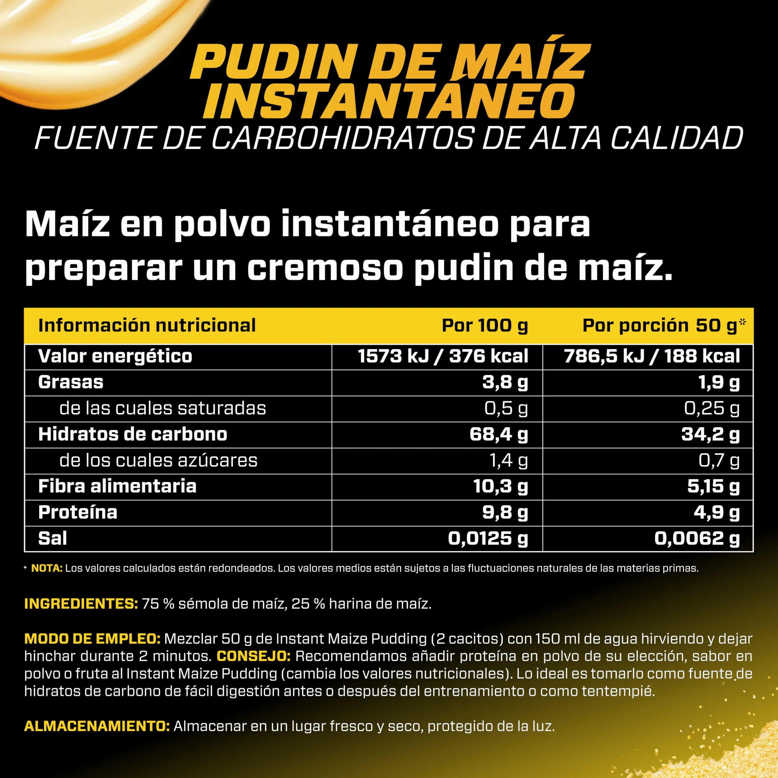 Pudin de Maiz Neutro sin Azucar 3kg - 100% Maiz - Cremoso, Vegano