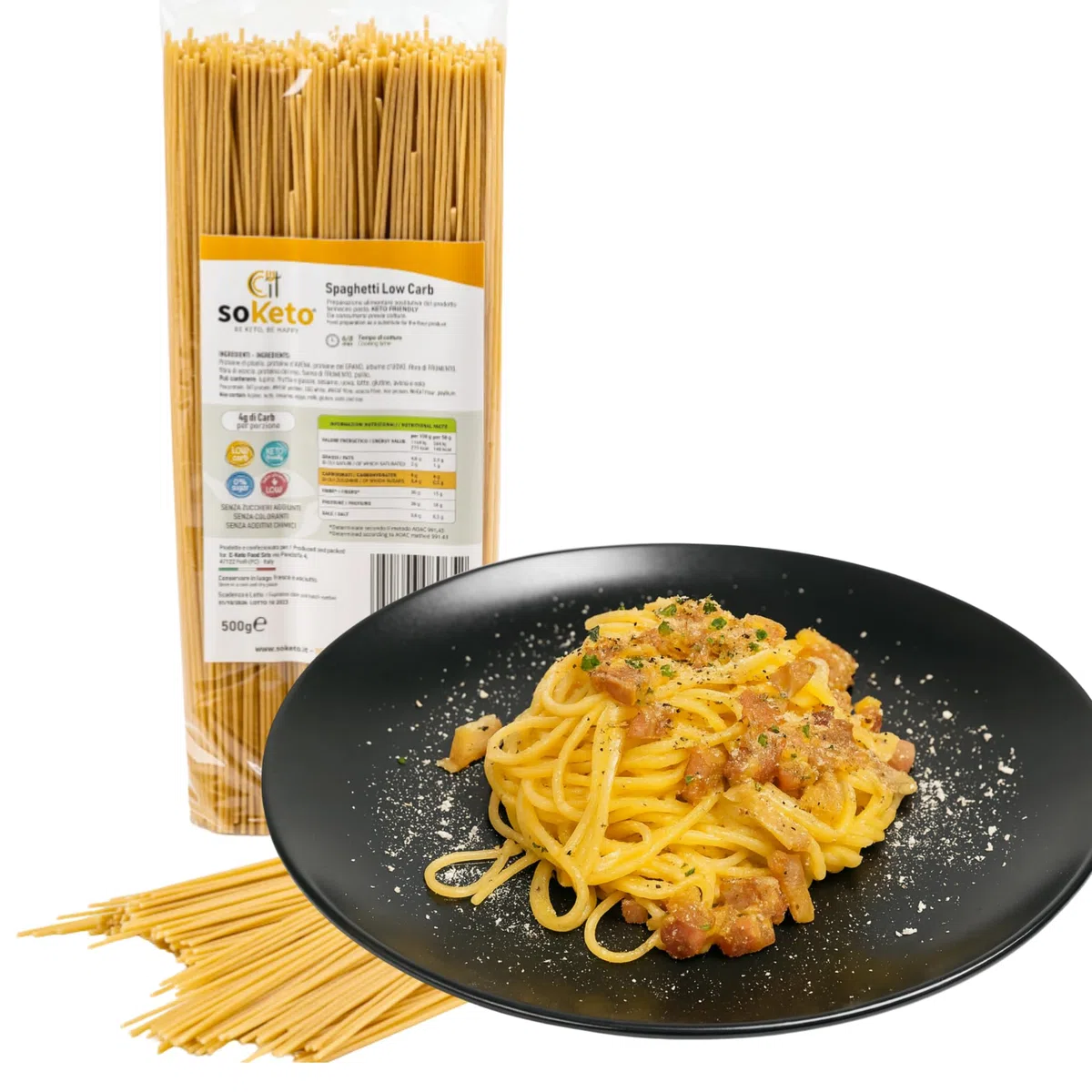 Espaguetis Keto Cero Carbohidratos 500 GR para Dieta Keto o Baja en Carbohidratos - Solo 4 Carbohidratos y 0,25 g de Azúcares por Porción