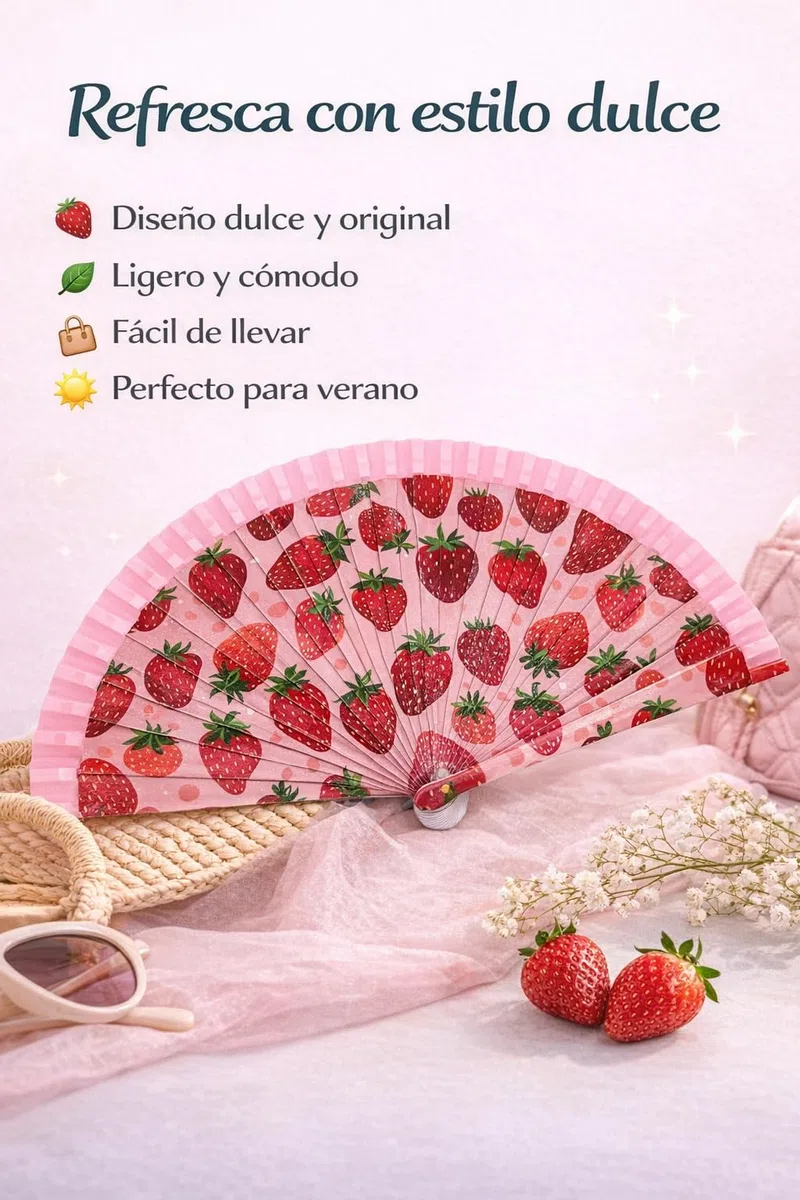 Abanico de Mano Plegable con Diseño de Frutas – Sandía, Aguacate, Fresas, Limones, Piña y Naranjas | Ligero, Compacto 23 cm, Ideal para Verano, Playa, Eventos y Regalo