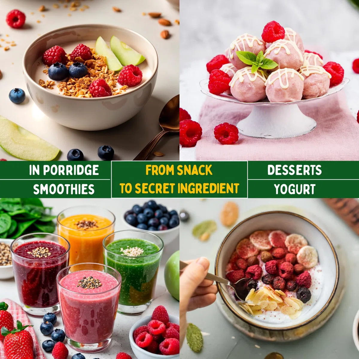Tasty Freeze Dried Fruit 60 g (4x11 g 1x16 g) - 5 Snack Bags - Strawberries, Raspberries, Pineapples, Blueberries & Apples - No Added Sugar, 100% Natural Freeze Dried Fruit Snack For Kids & Adults