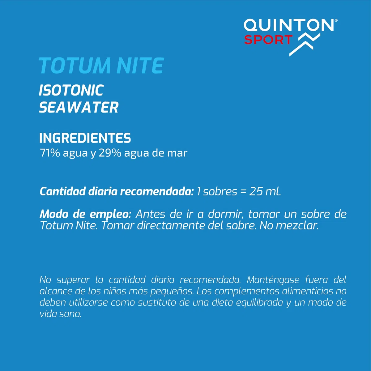 Quinton Sport - Totum Nite, Recuperador Post-Entreno, Agua de Mar Isotónica, 100% Natural, Hasta 78 Electrolitos, Hidratación y Recuperación Deportiva, Vegano - 10 Sticks Bebibles x 25ml