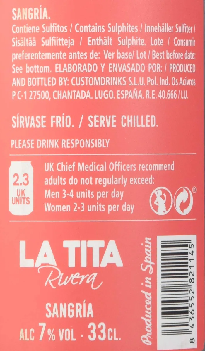 La Tita Sangría Lata - 24 latas x 330 ml