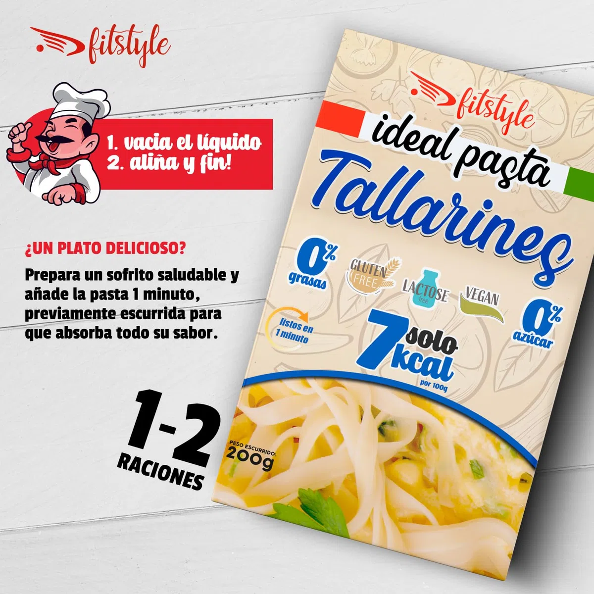 FITstyle Pasta Konjac Tallarines 200g | Pasta sin hidratos | Saciante y sin calorías | Ideal para dietas y perder peso | Apto para dietas Keto y Paleo (6, Tallarines)