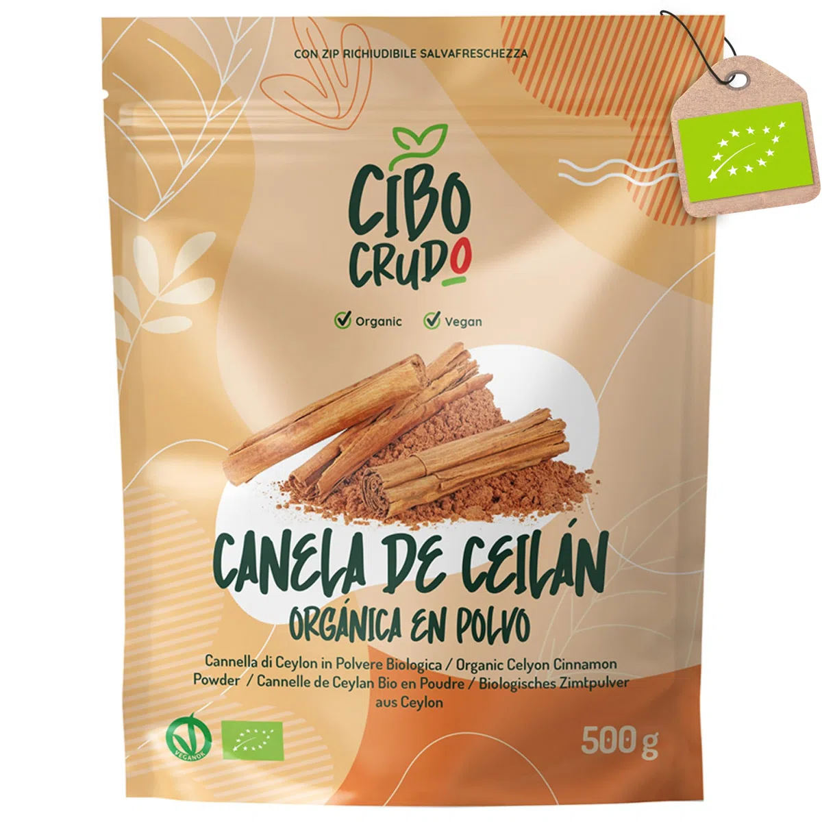 Canela de Ceylan en Polvo Ecologica - 500g. Canela Ceylan en Polvo Vegana 100% Natural y Pura de Calidad sin Aditivos ni Conservantes.