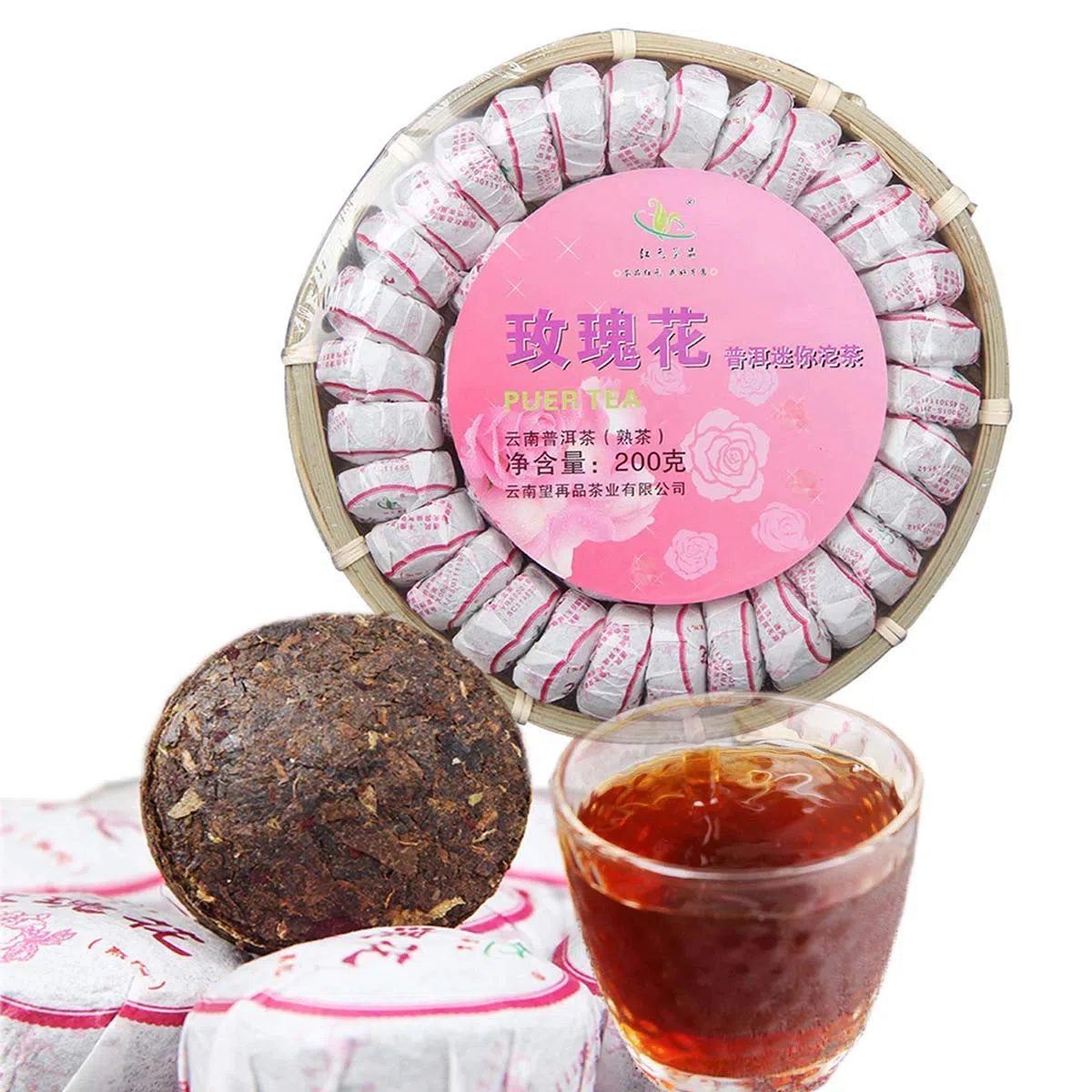 200g Mini Té Puerh Maduro chino yunnan rosa tuocha Bebida saludable de té negro natural