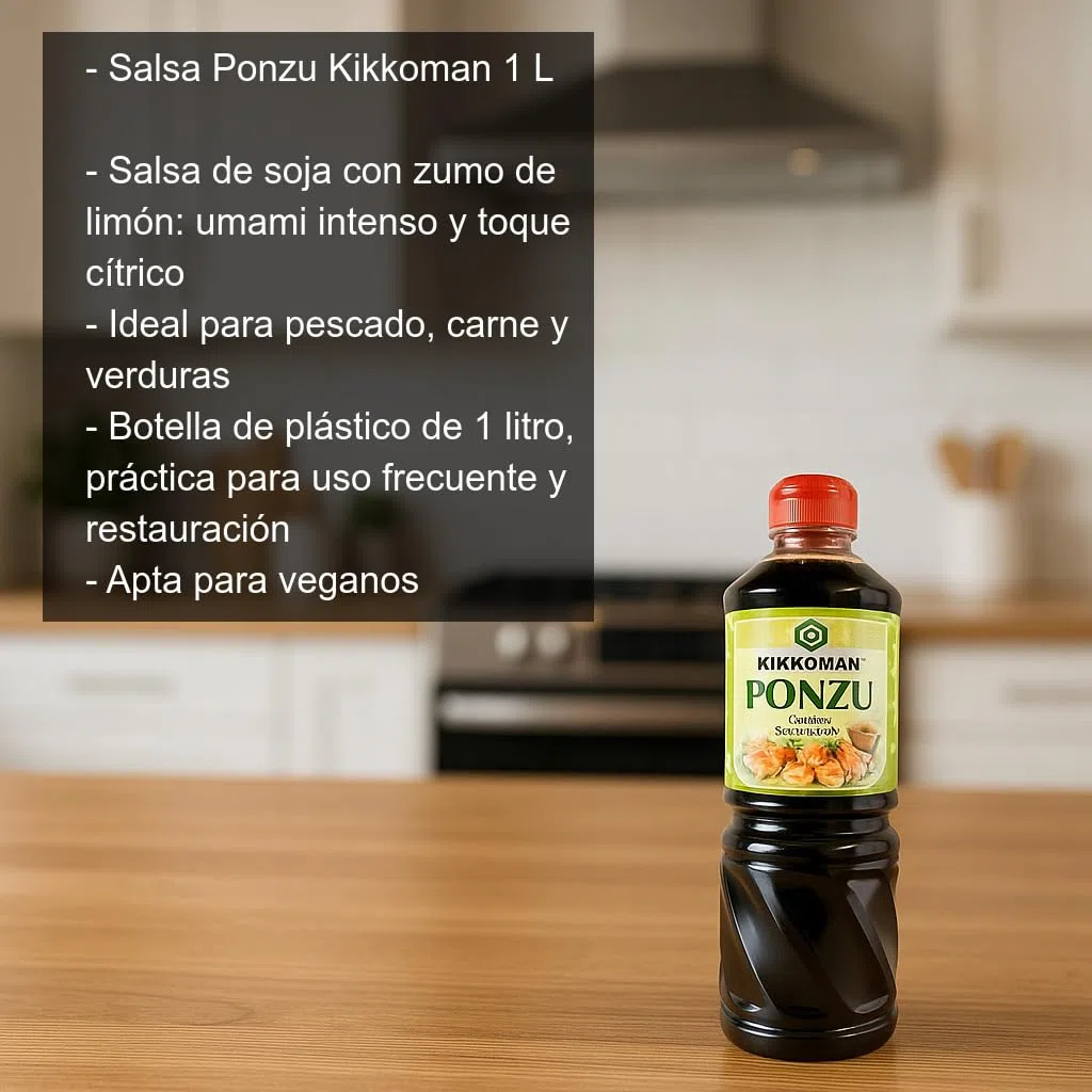 Salsa Ponzu japonesa 1 L con soja y limón, condimento umami cítrico para marinados, dips y aliños, apta veganos