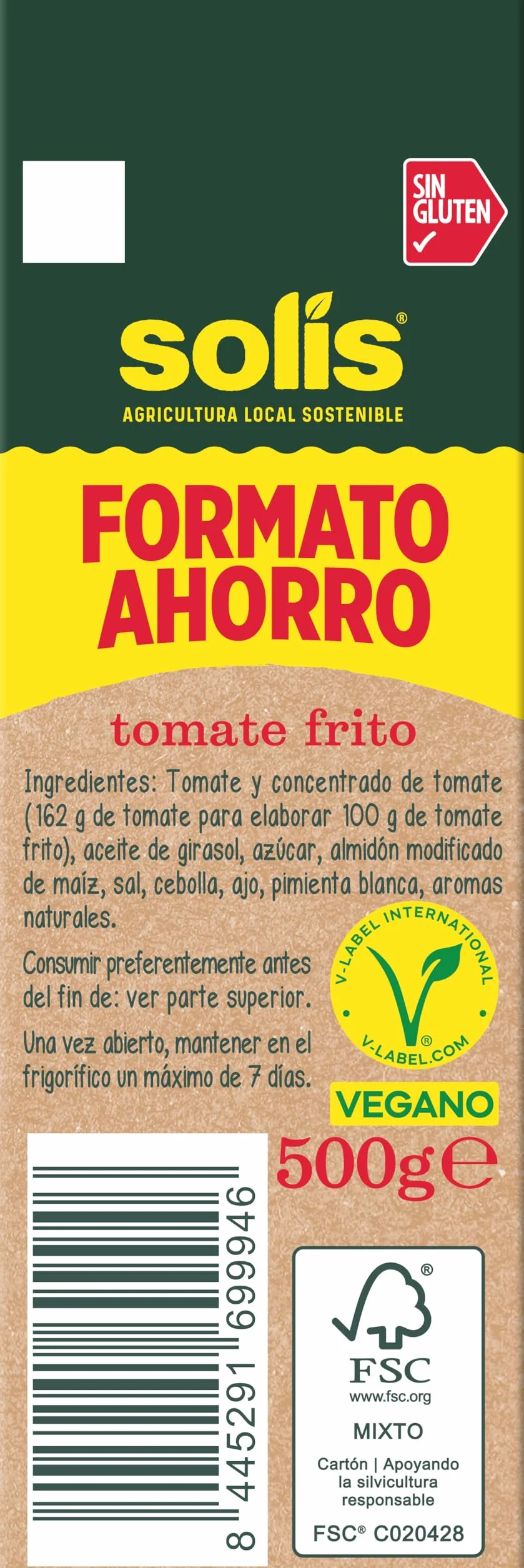 Solis Tomate Frito Formato Ahorro Brick 500 g (salsa de tomate)