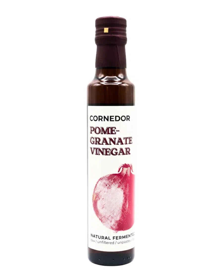 CORNEDOR - Vinagre de Granada | 250 ml | Crudo, Sin Filtrar, Sin Pasteurizar, Con la Madre | Zumo de Granada Fermentado 100% Natural | Aderezos para Ensaladas, Marinados, Cocina