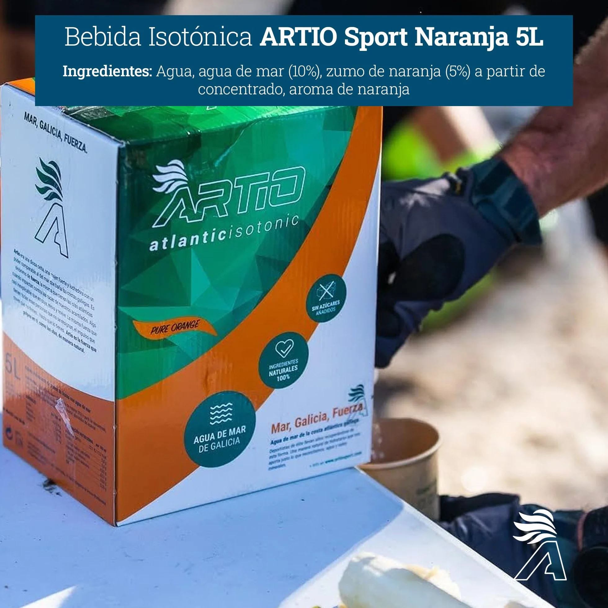 ARTIO Sport Naranja 5L Bebida isotónica elaborada con un 10% de agua de mar y 78 minerales biodisponibles que proporcionan la mejor hidratación