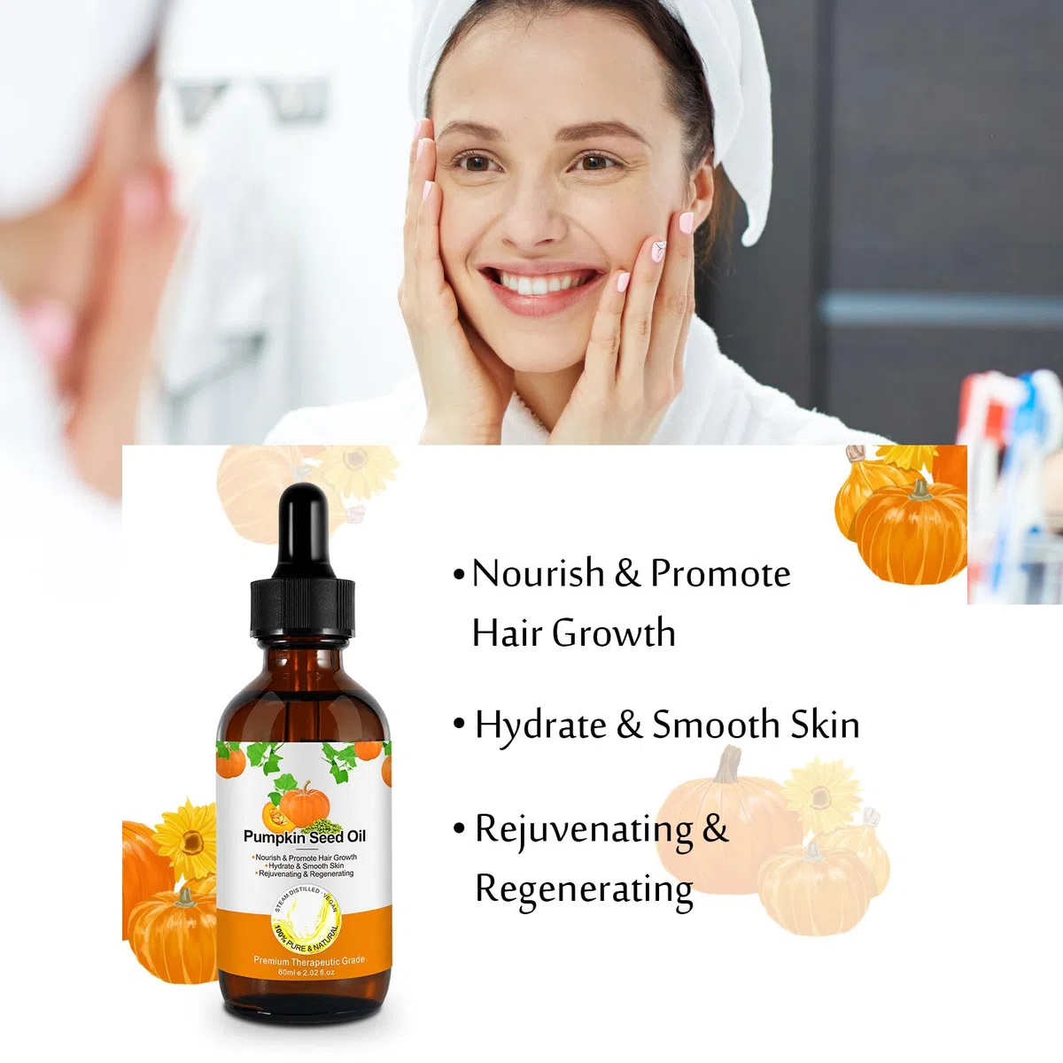Aceite orgánico de semilla de calabaza para el crecimiento del cabello, cara y cuerpo, aceite 100% puro prensado en frío sin refinar