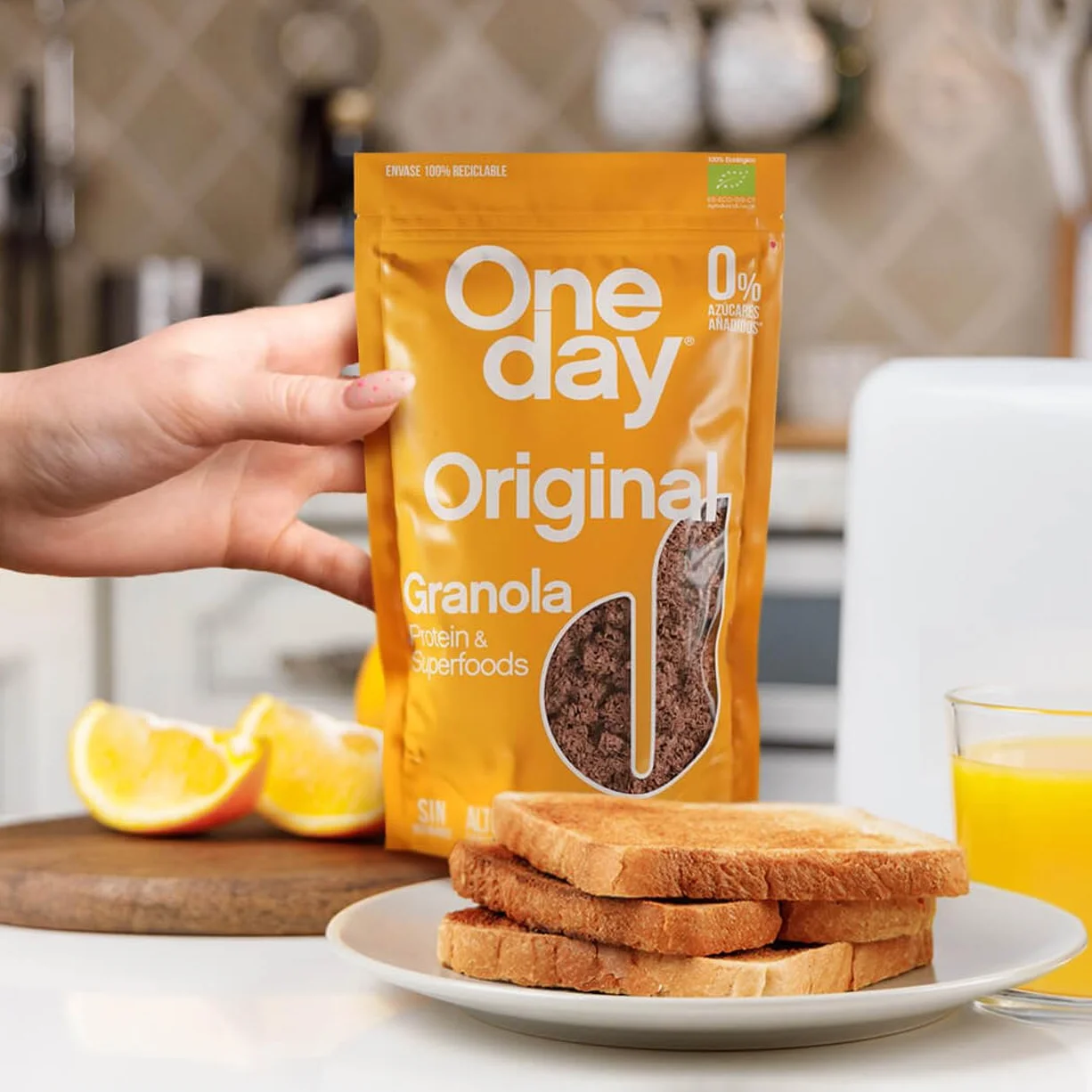 ONE DAY Granola Ecologica, Sin Azucares Añadidos, Alto en Proteína con Superfoods, Altro en Fibra, 300g (Pack 3 / Original, 300.00 g (Paquete de 1))