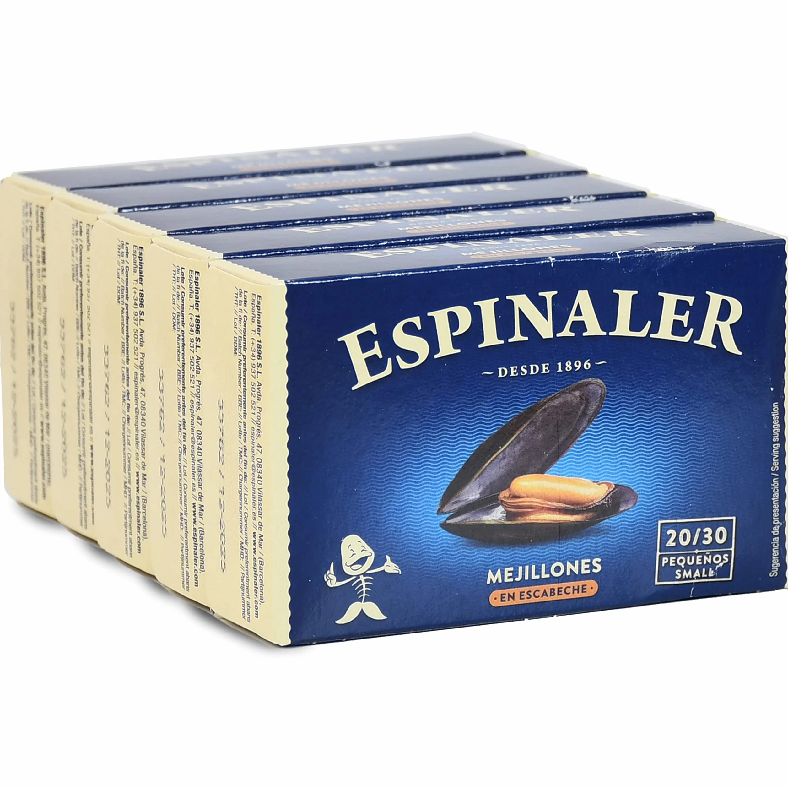 Mejillones en escabeche Espinaler - Pack de 5 latas de 20-30 mejillones - Conservas Gourmet de mejillones - Mejillones en conserva para tu aperitivo