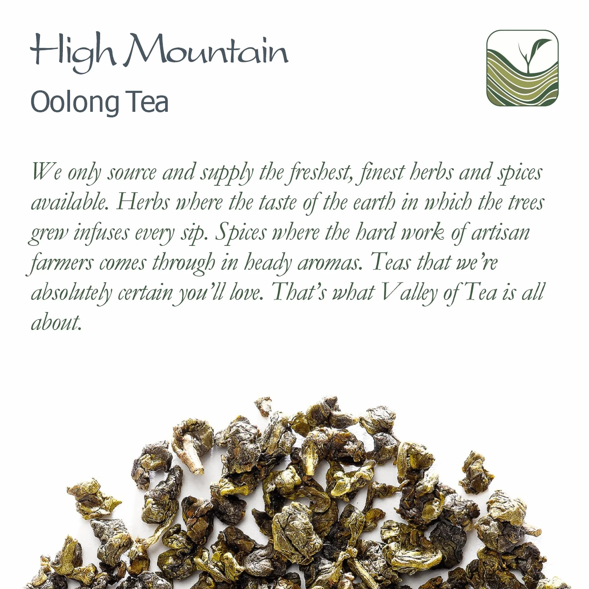 Valley of Tea - Té Oolong de Montaña Alta Taiwán - Wulong Té Tieguanyin - Té Blu Taiwanés - 100 g (Paquete de 1)